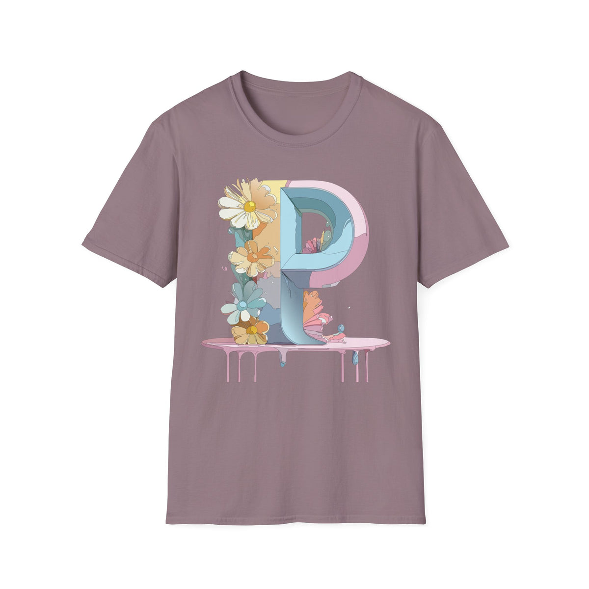 Letter P Floral Monogram T-Shirt | Pastel Daisy Initial Tee