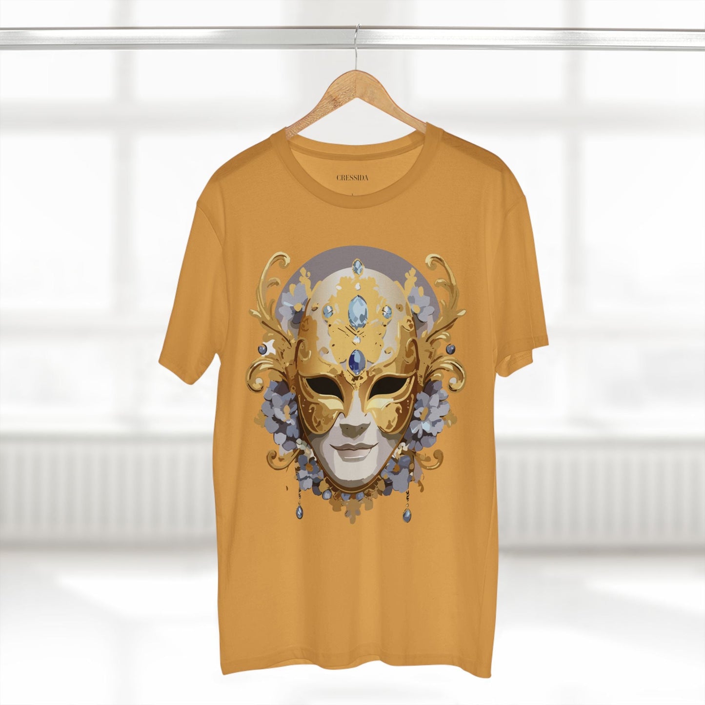 Carnival Mask Graphic T-Shirt Unisex 100 Cotton With Antique Gold Art Design Tee 6
