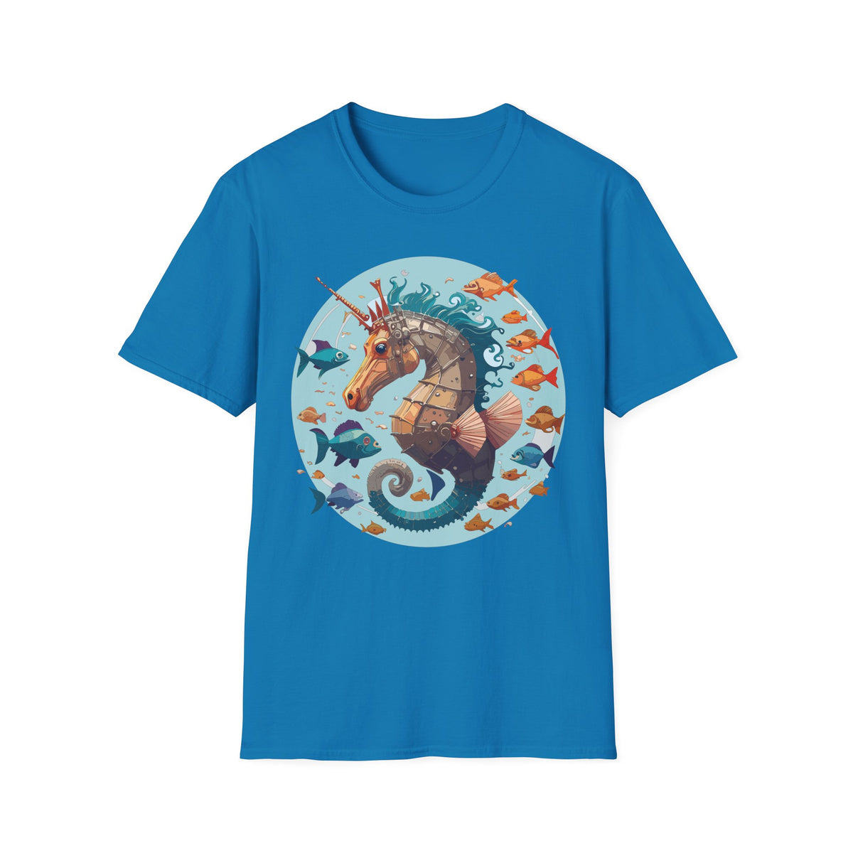 Steampunk Seahorse Illustration T-Shirt | Nautical Sea Creature Art