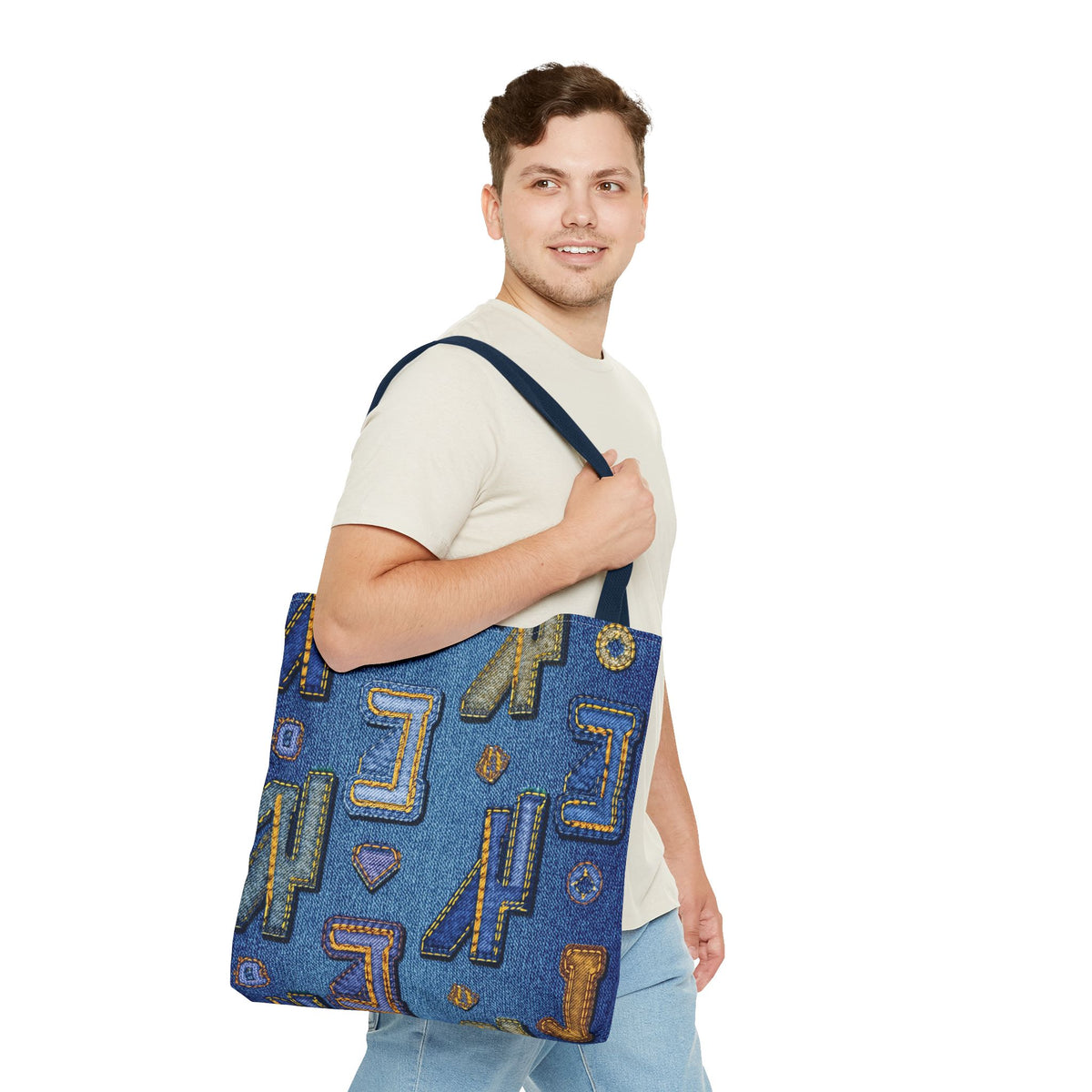 Denim Fabric Imitation Print Unisex Canvas Bag Poly Spun 3 Sizes Tote Bag 187-3