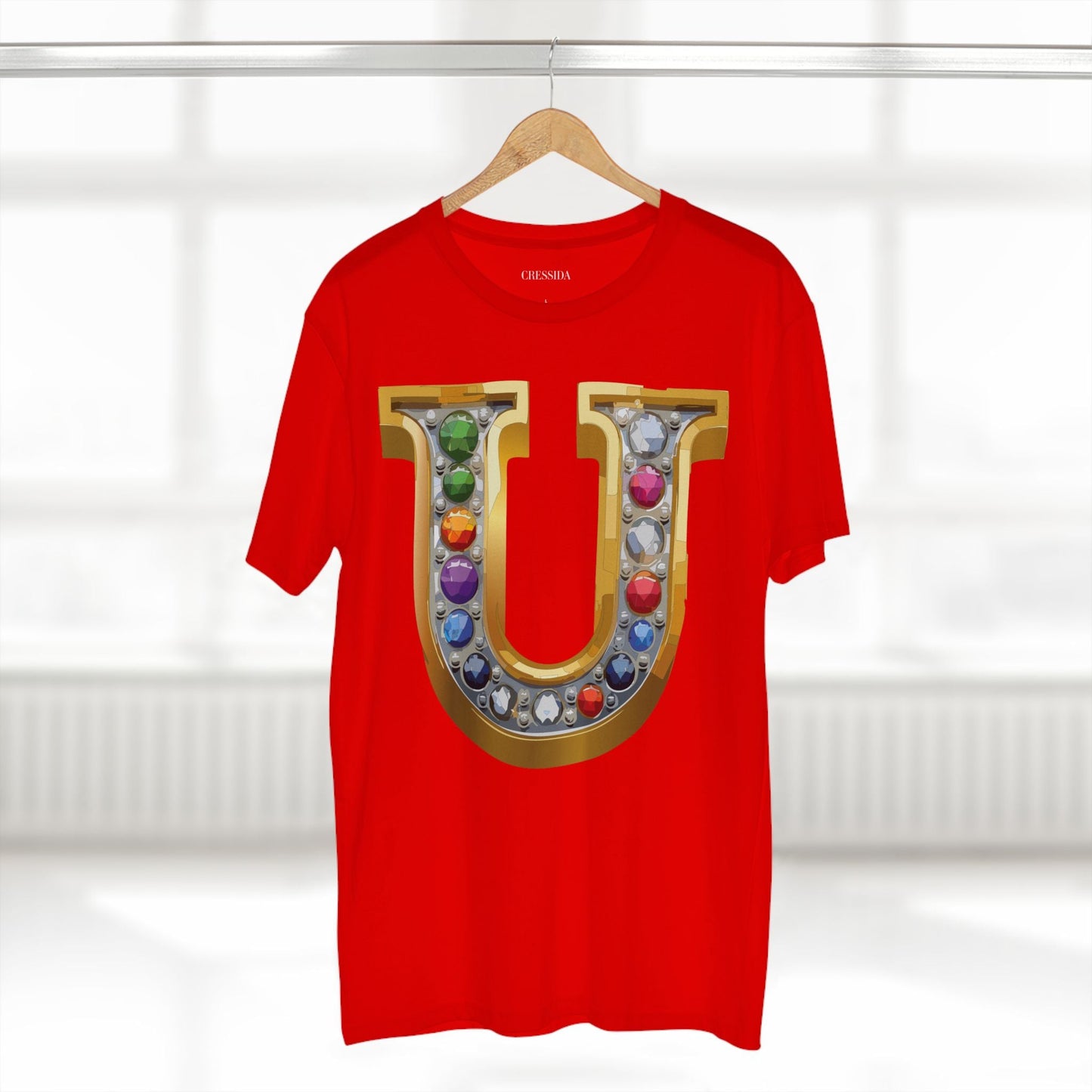 Letter U Graphic Design Tee Unisex 100 Cotton With Antique Gold Letters Artwork T-Shirt