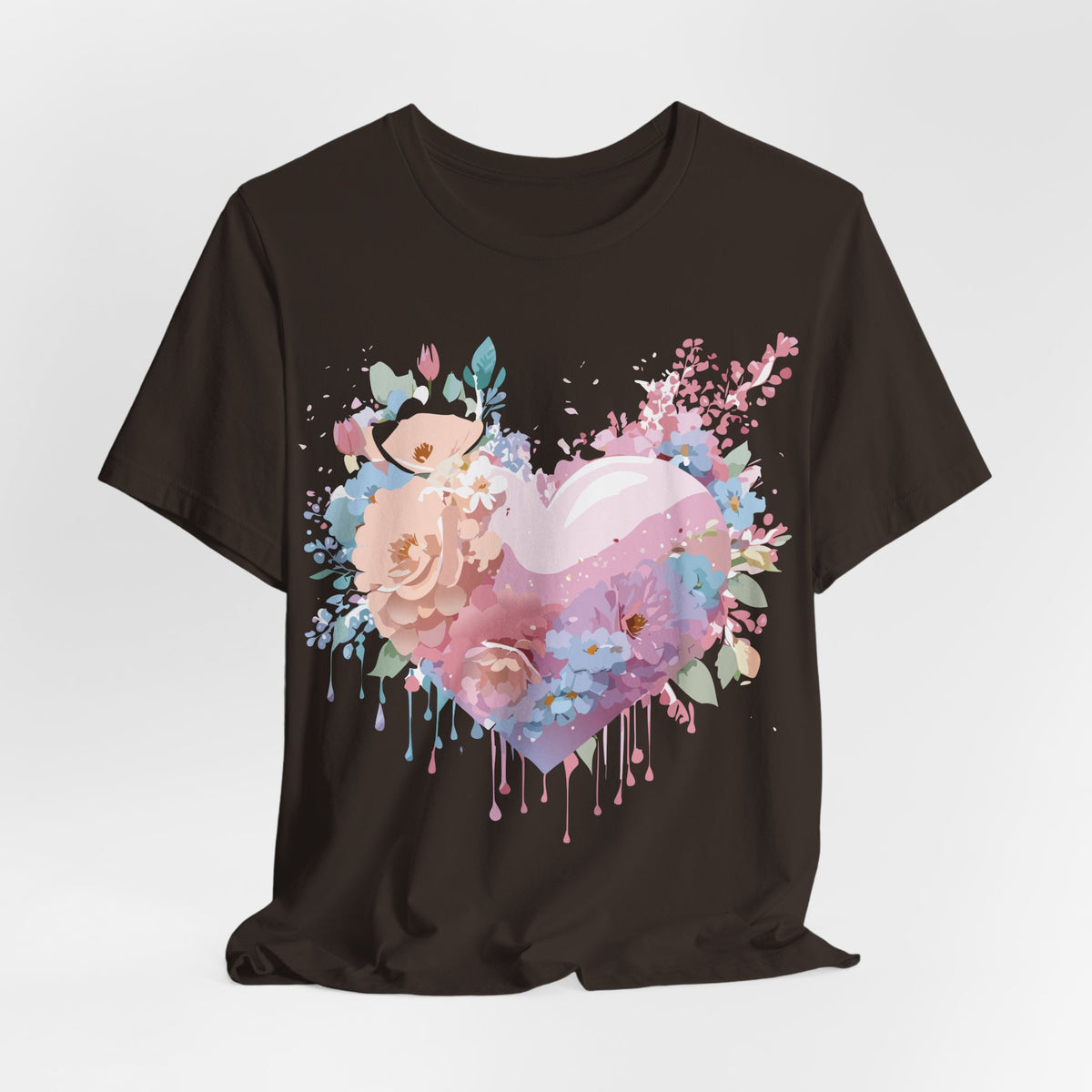 Valentine's Day Graphic Unisex Cotton Bella+Canvas Tee with Floral Art Design d116
