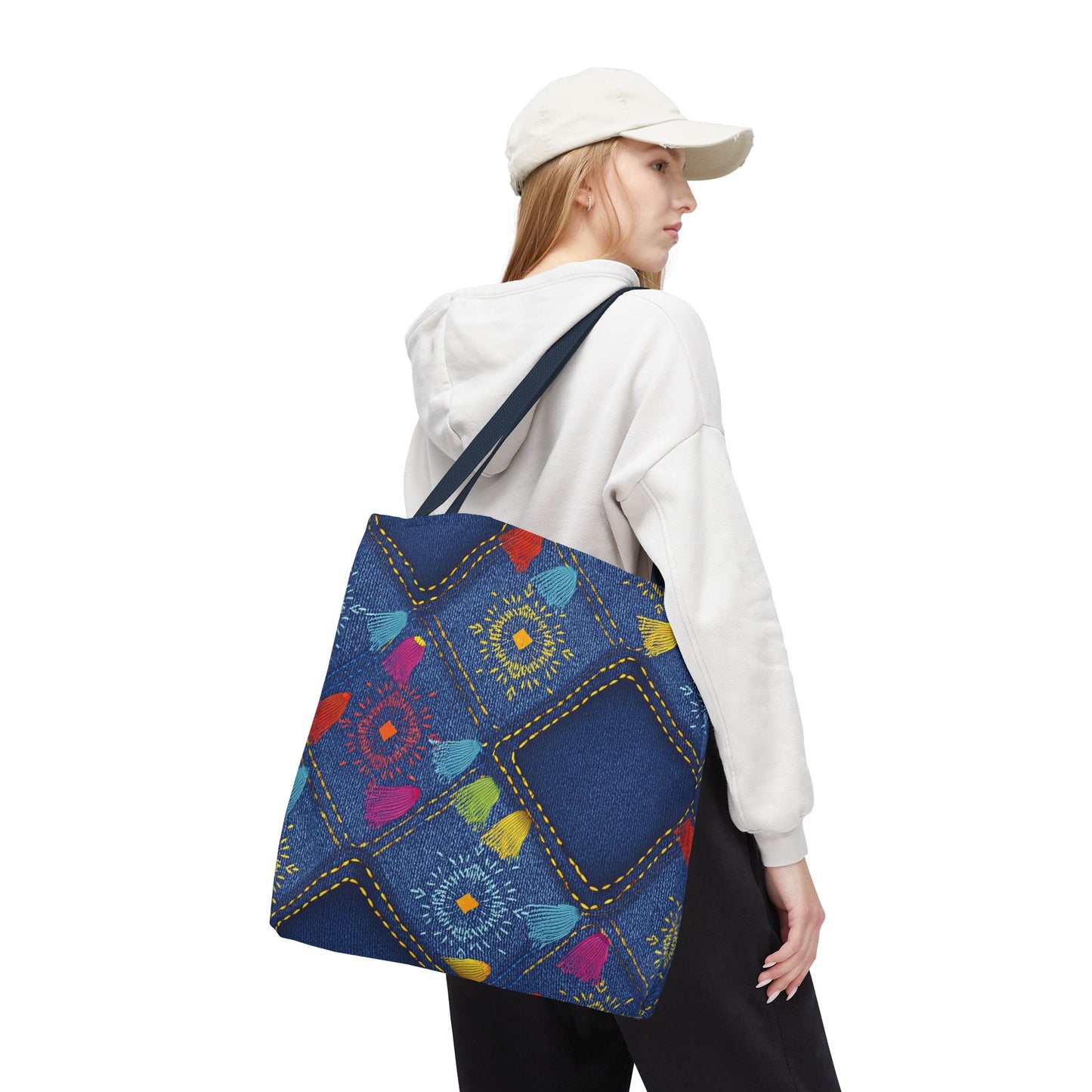 Diwali Graphic Denim Fabric Imitation Print Unisex Canvas Bag Poly Spun 3 Sizes Tote Bag 205-27