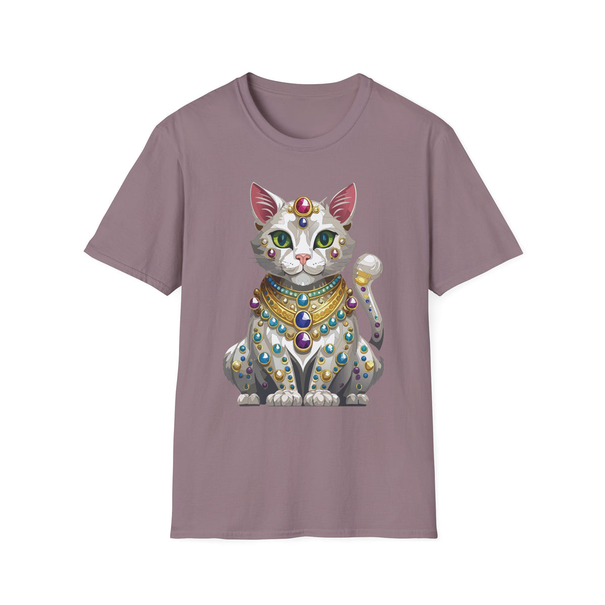 Jeweled Egyptian Cat T-Shirt | Regal Cat Illustration, Gemstone Pharaoh Design