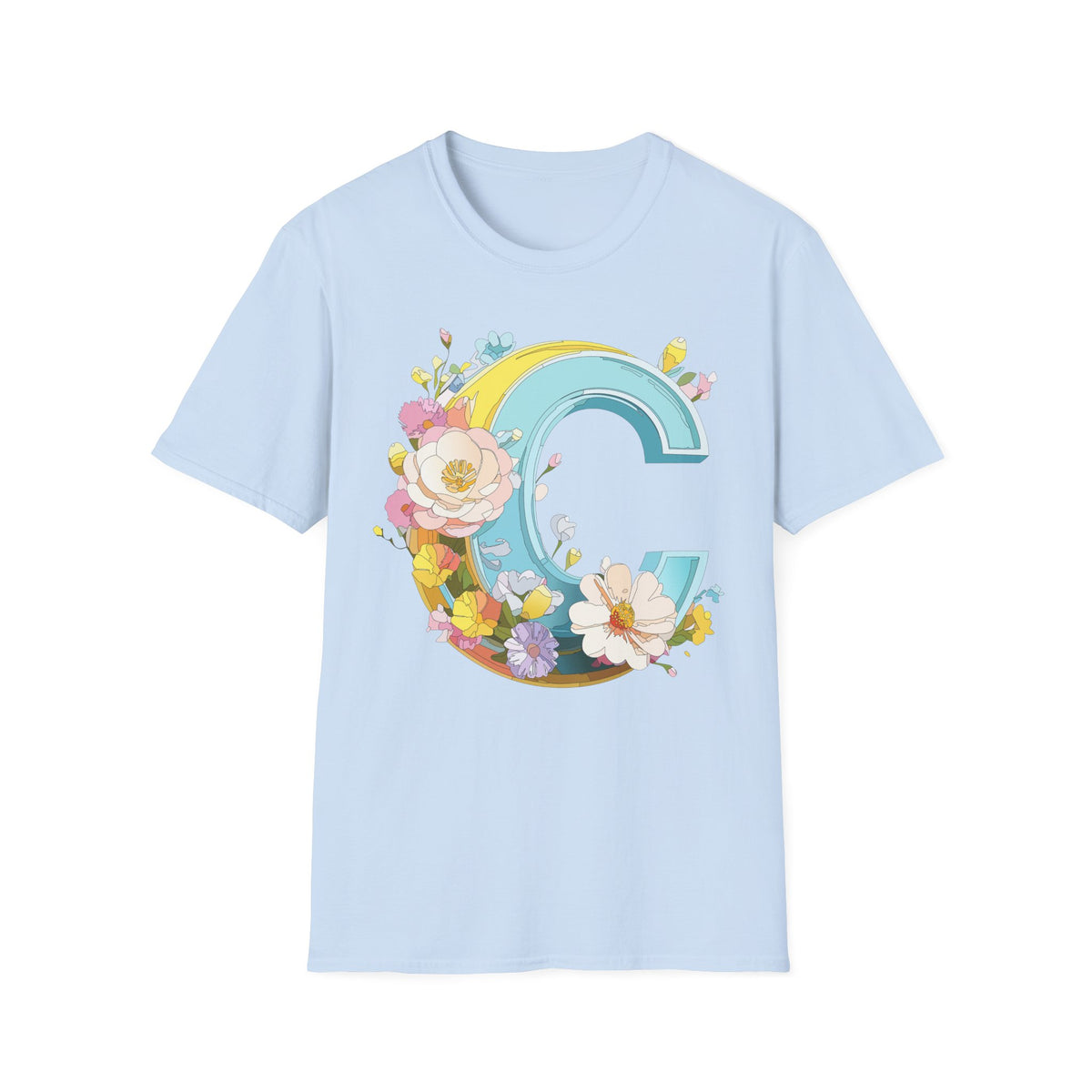 Floral Letter C T-Shirt | Vintage Botanical Initial Tee