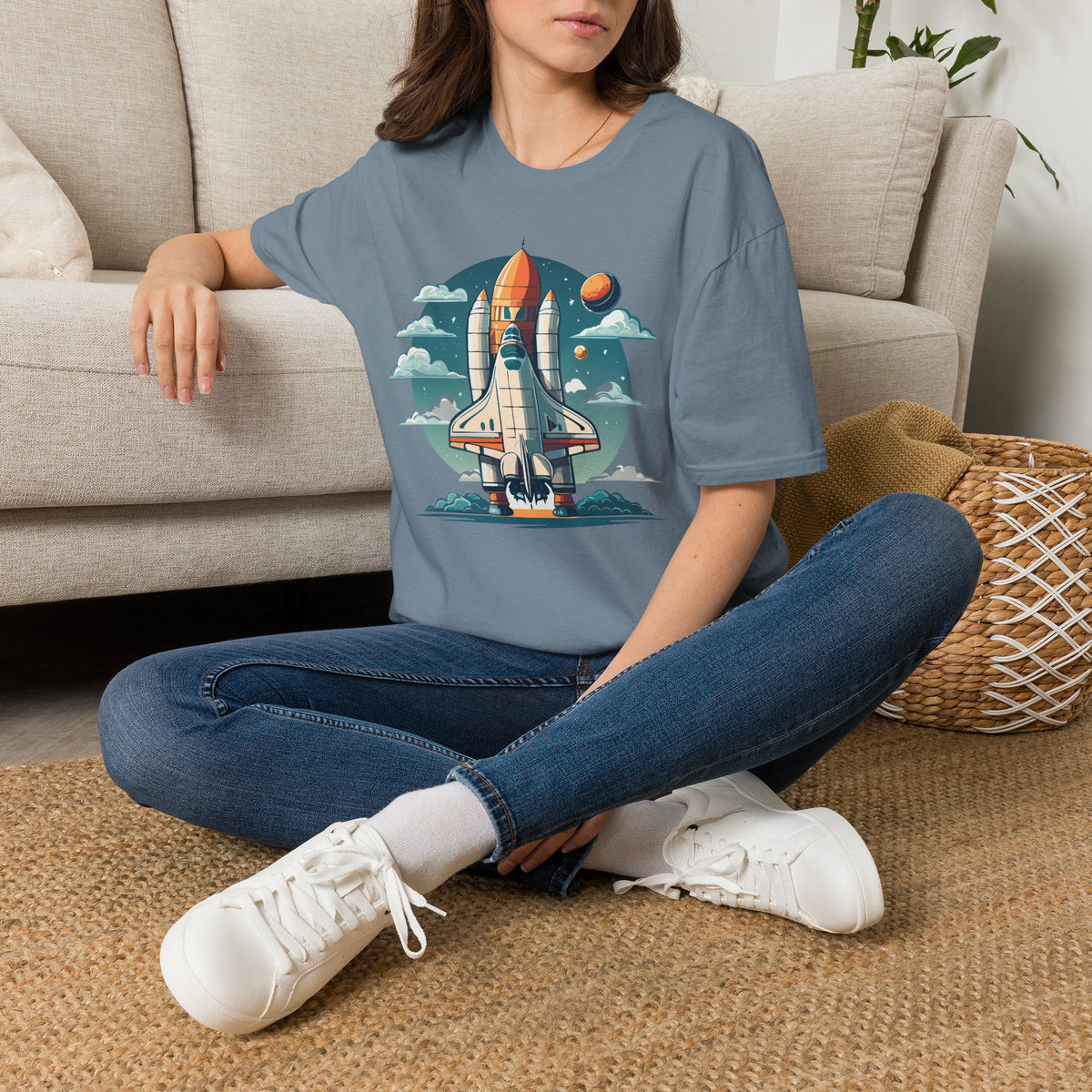 Retro Space Shuttle Illustration T-Shirt | Rocket Launch Graphic Design Unisex 100 Cotton Gildan T-Shirt