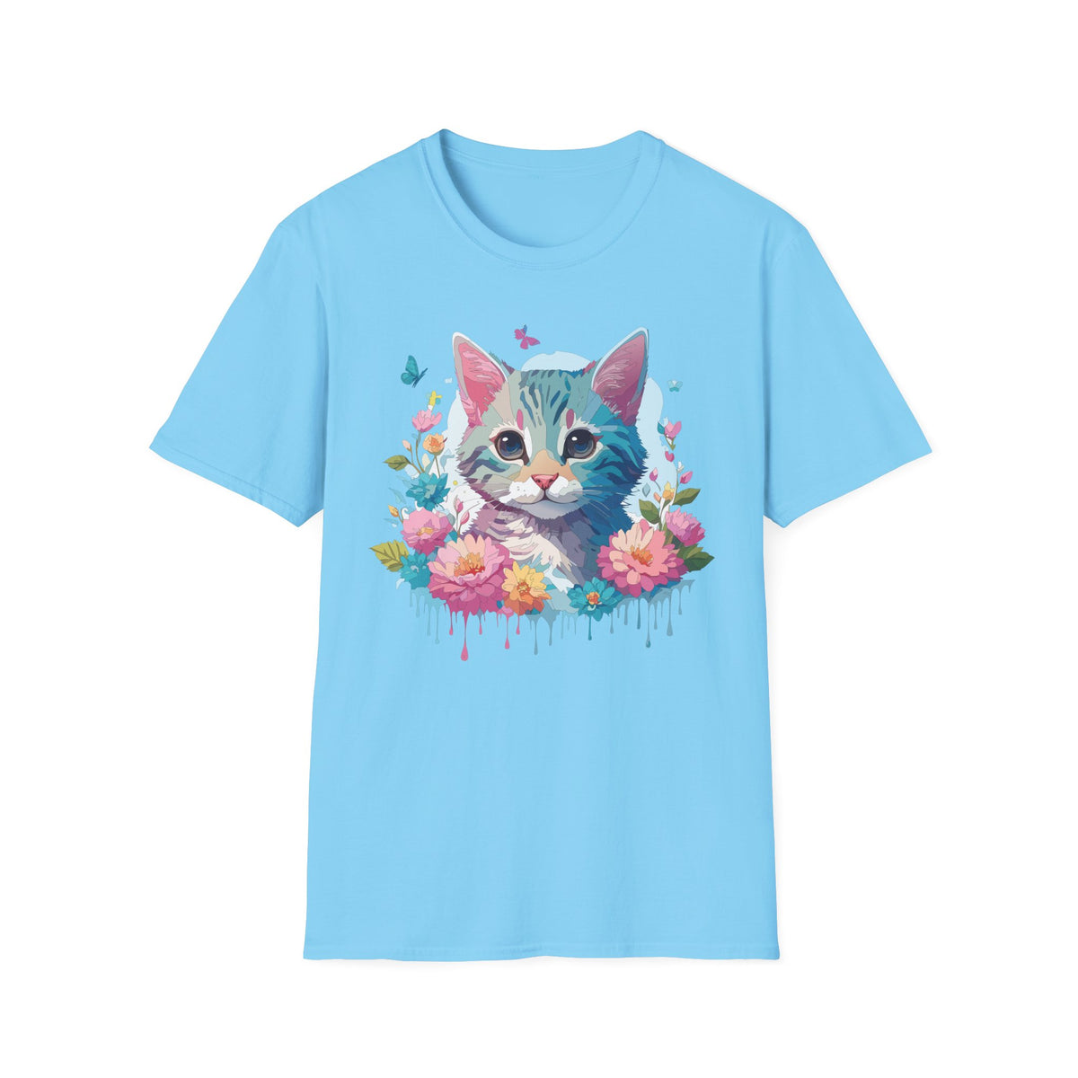 Watercolor Kitten Floral Tee | Cat Face T-Shirt, Spring Floral Design