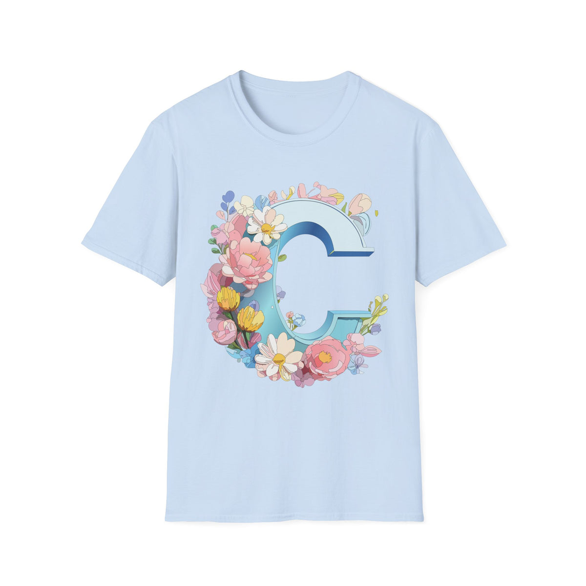 Floral Letter C T-Shirt | Blue Monogram Initial Tee