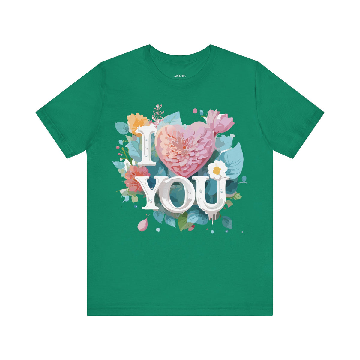 Valentine's Day Graphic Unisex Cotton Bella+Canvas Tee with Floral Art Design d125