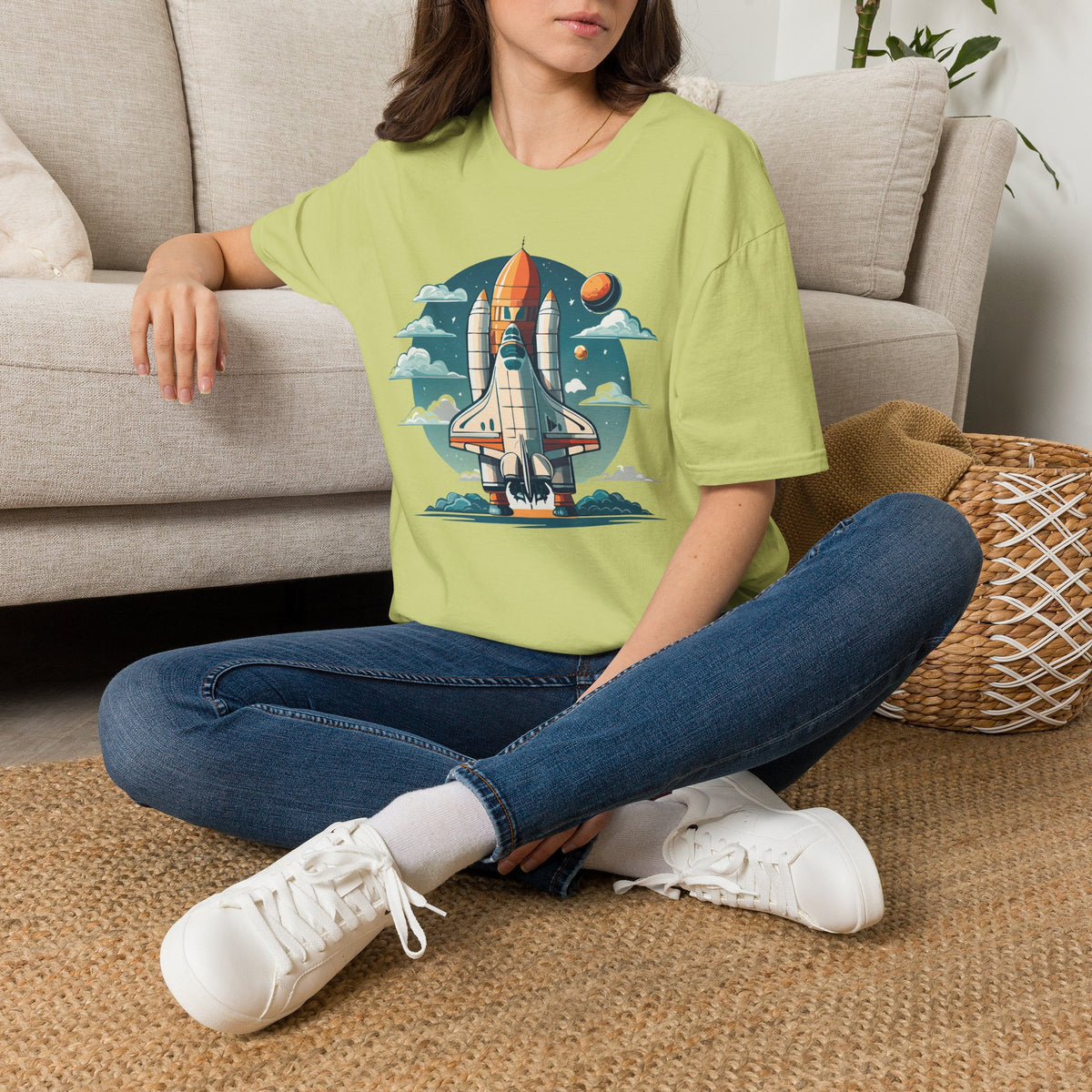 Retro Space Shuttle Illustration T-Shirt | Rocket Launch Graphic Design Unisex 100 Cotton Gildan T-Shirt