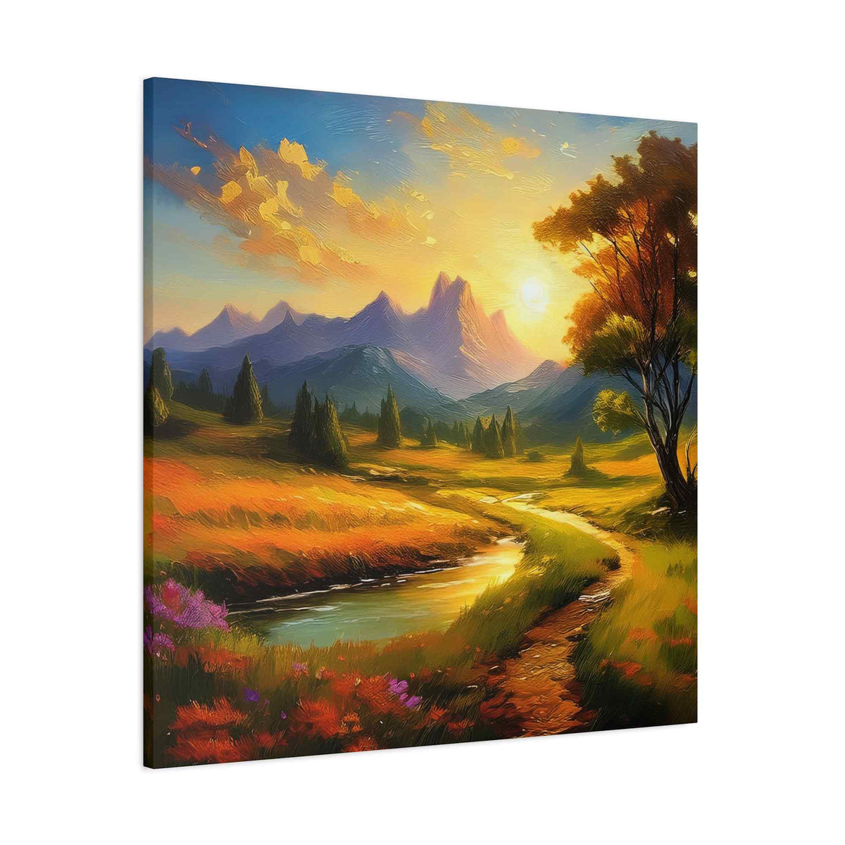 Landscape Print Canvas, Oil Paint Print 20x20, 24x24, 30x30, 32x32, 36x36 Art Design Print Pine-Wood Inner Frame MC-37
