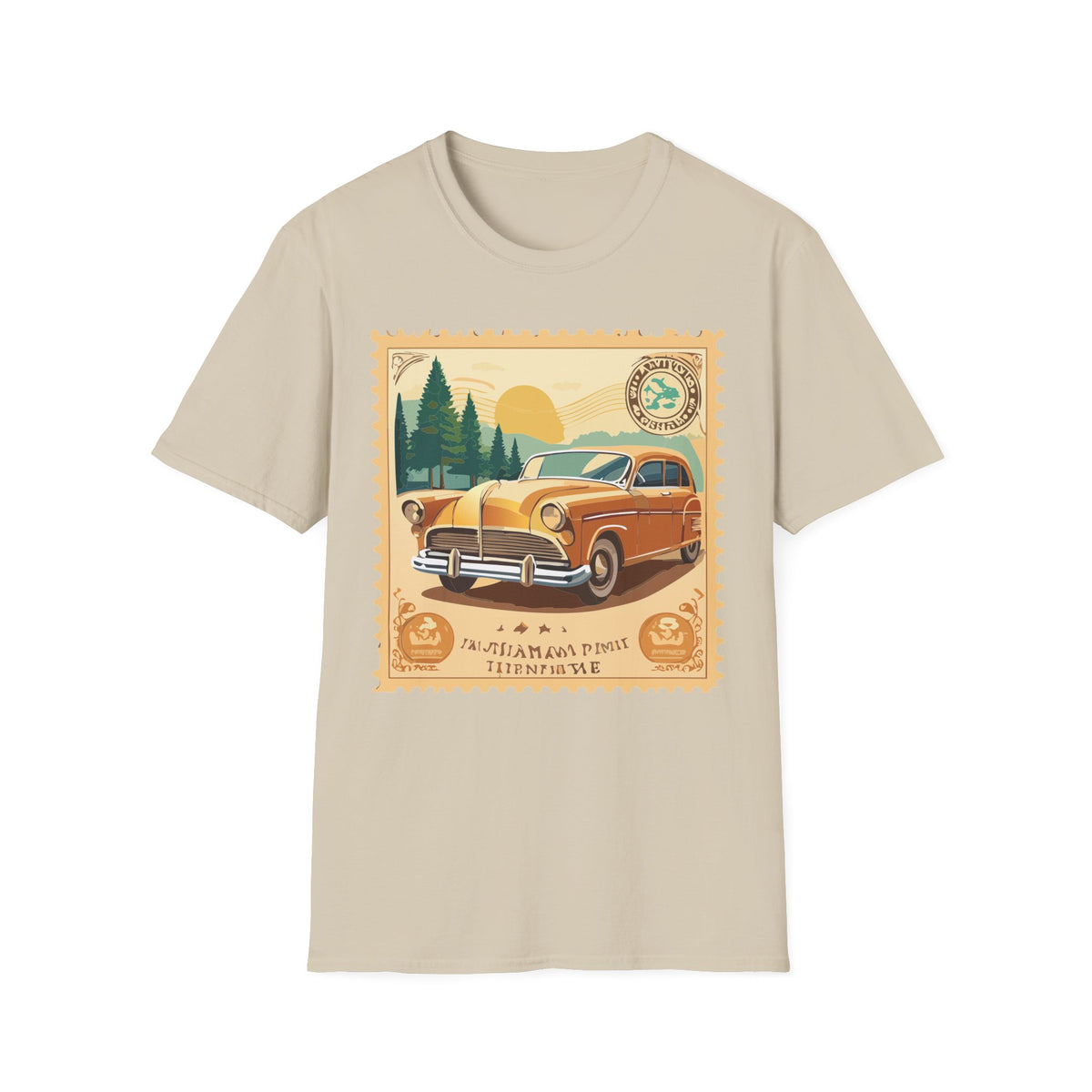 Vintage Classic Car Stamp T-Shirt | Retro Roadtrip Scenic Graphic Tee Unisex 100 Cotton Gildan T-Shirt