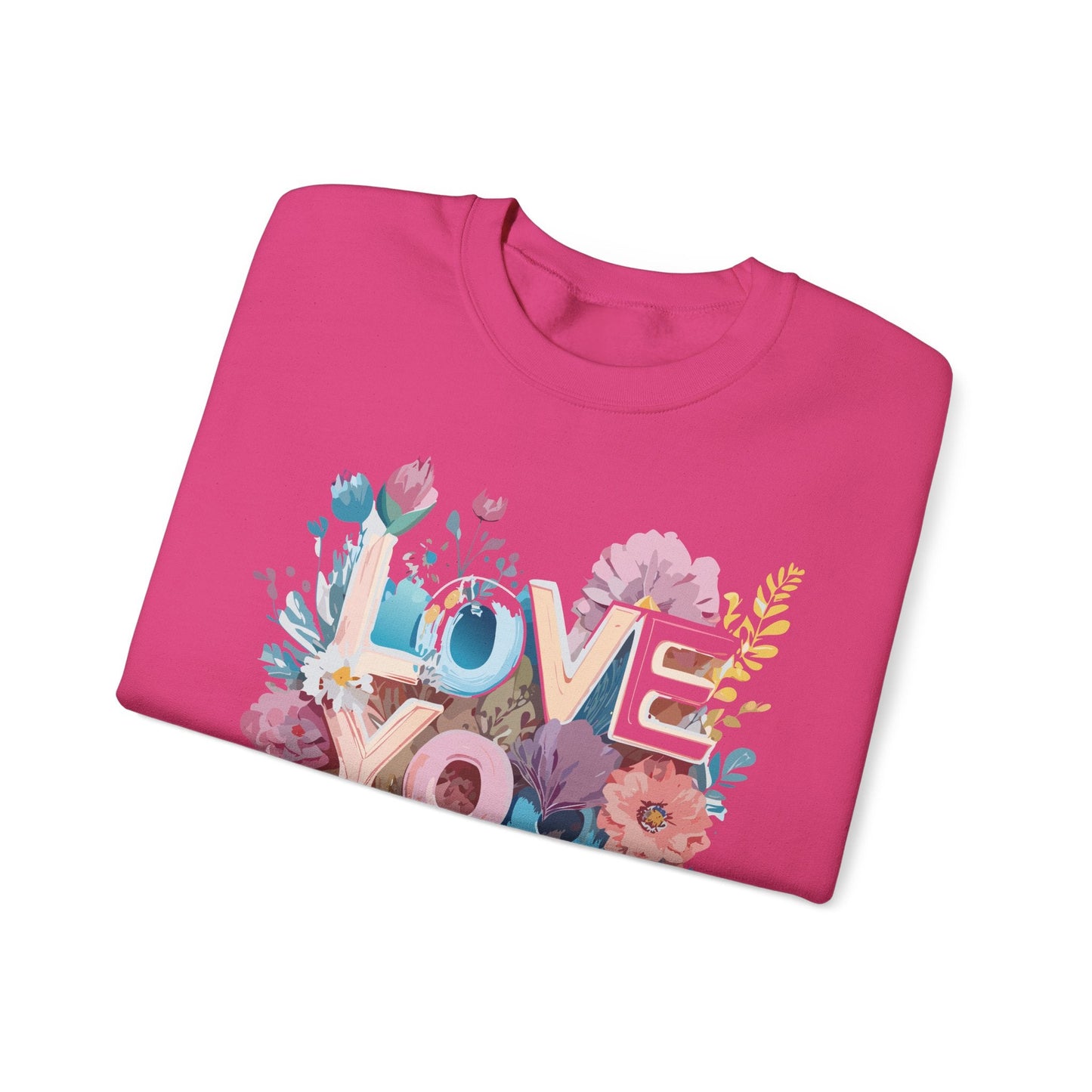 Floral Love Sweatshirt Unisex Heavy Blend Crewneck Valentine Day Flower Print Cozy Fleece Warm Gift
