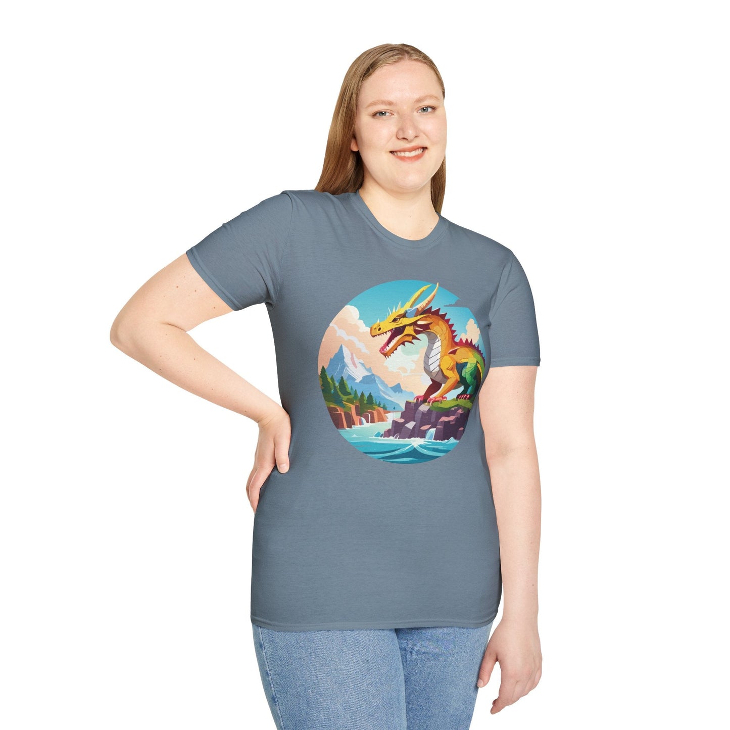 Dragon T Shirt Unisex Softstyle Cotton Tee With Colorful Animal Art Design For Everyday Wear