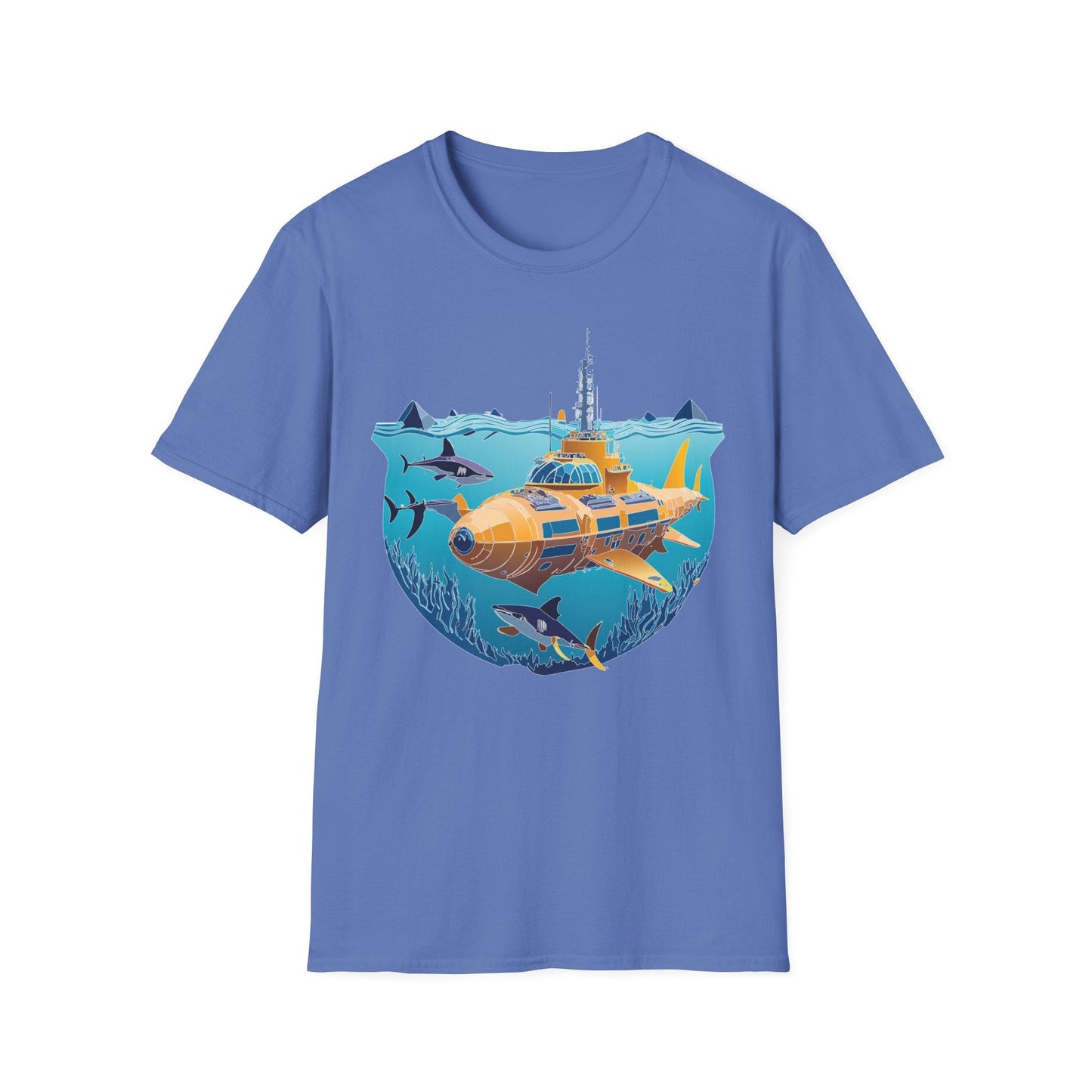 Ocean Tee Shirt Unisex Gildan Softstyle 64000 Ocean Theme Tee With U Boat Design