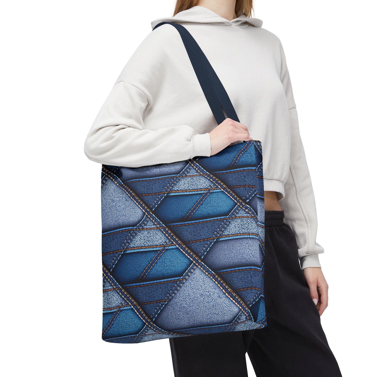 Denim Fabric Imitation Print Unisex Canvas Bag Poly Spun 3 Sizes Tote Bag 100