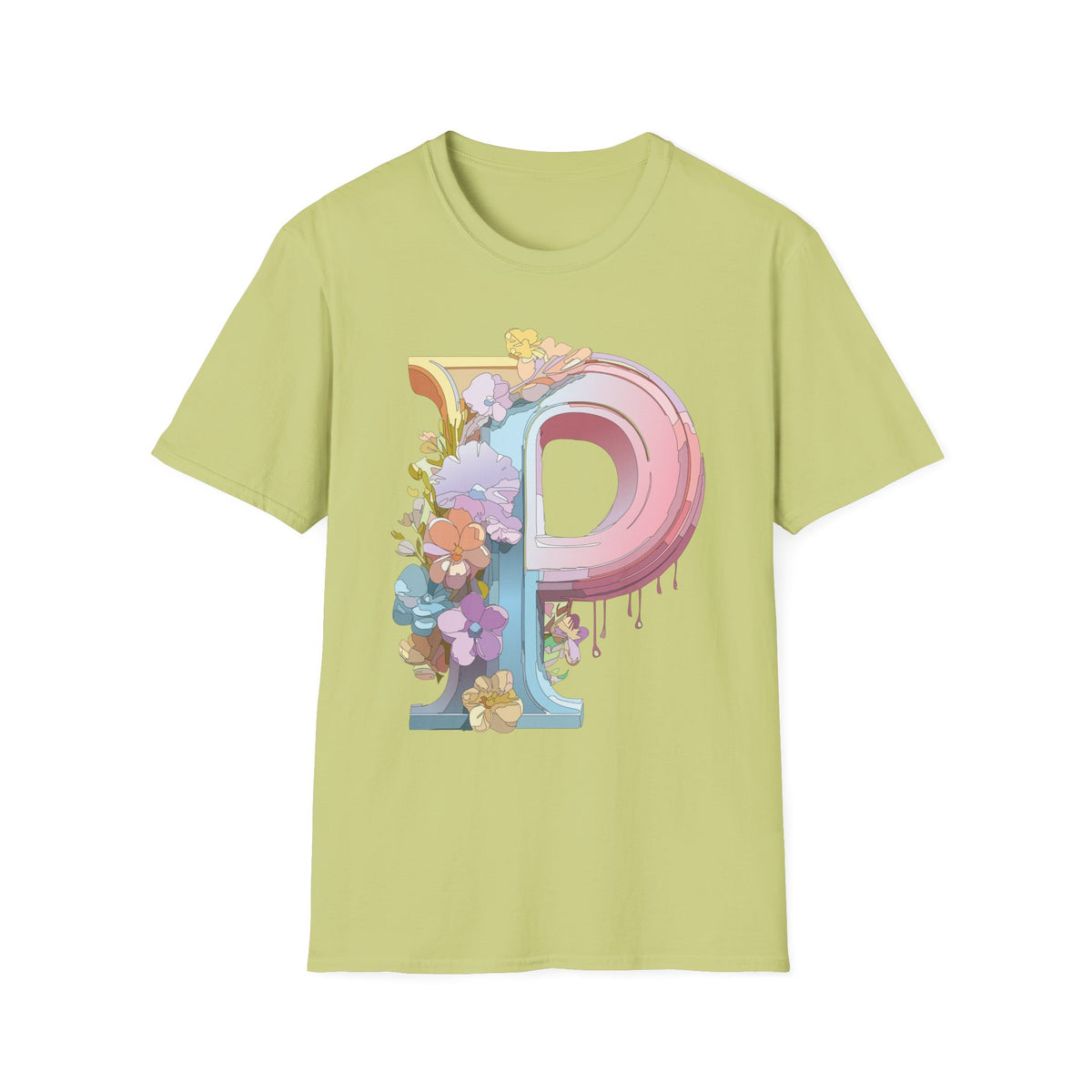 Floral Letter P Monogram T-Shirt | Pink Pastel Initial Tee