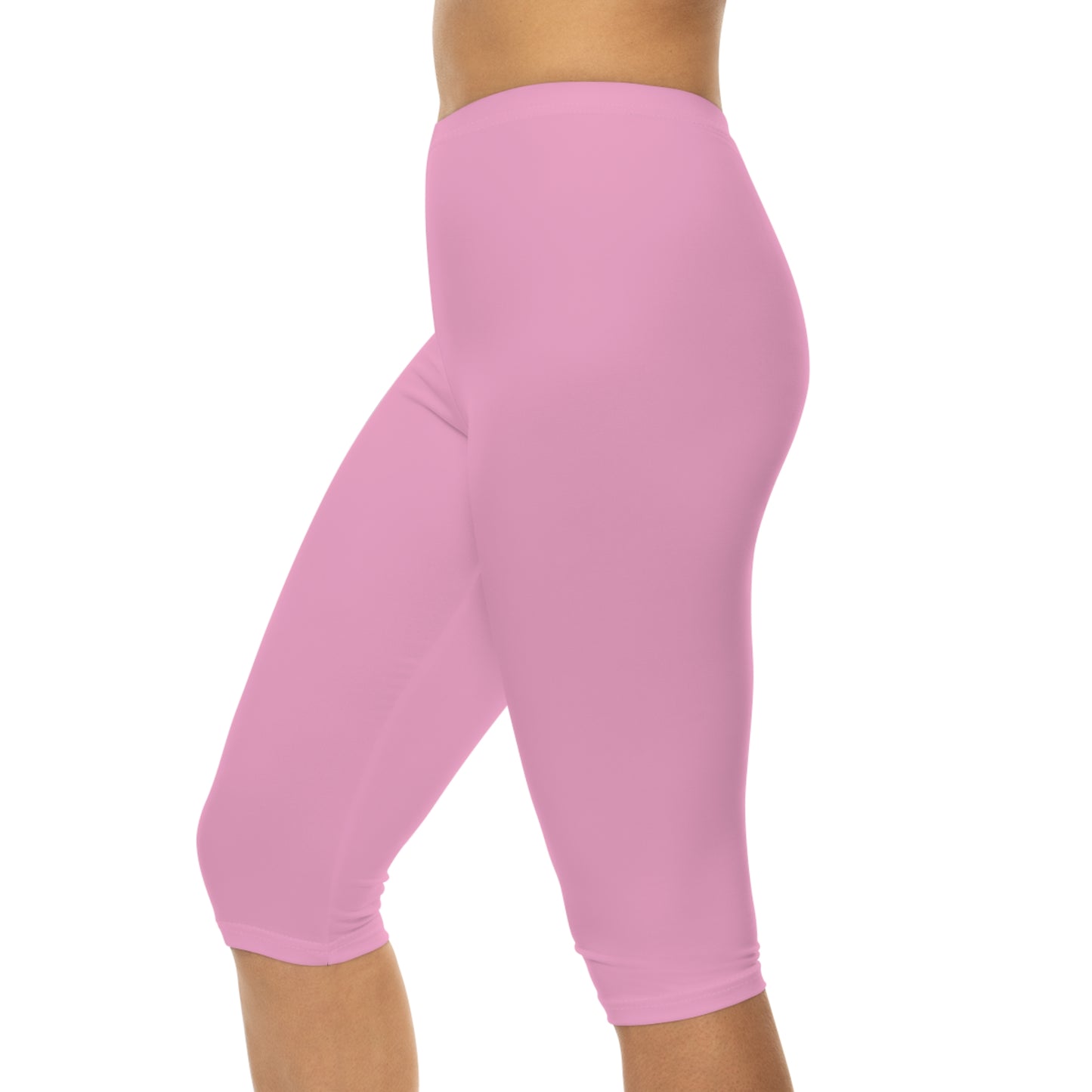 Blush Pop Pink Color Women's Brushed Suede Poly Span Casual Capri Leggings XS-2XL
