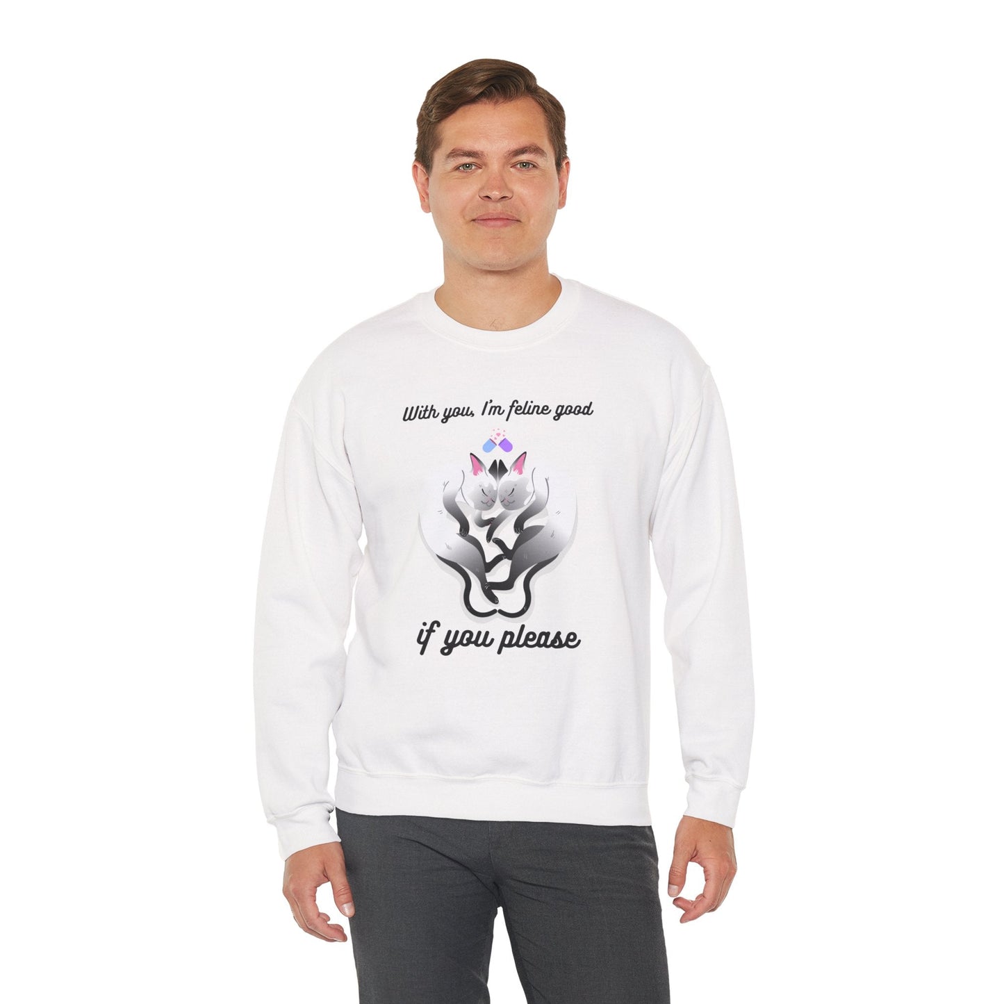 Double Cat Heart Sweatshirt Unisex Fifty Fifty Cotton Poly Valentines Day Sweatshirt