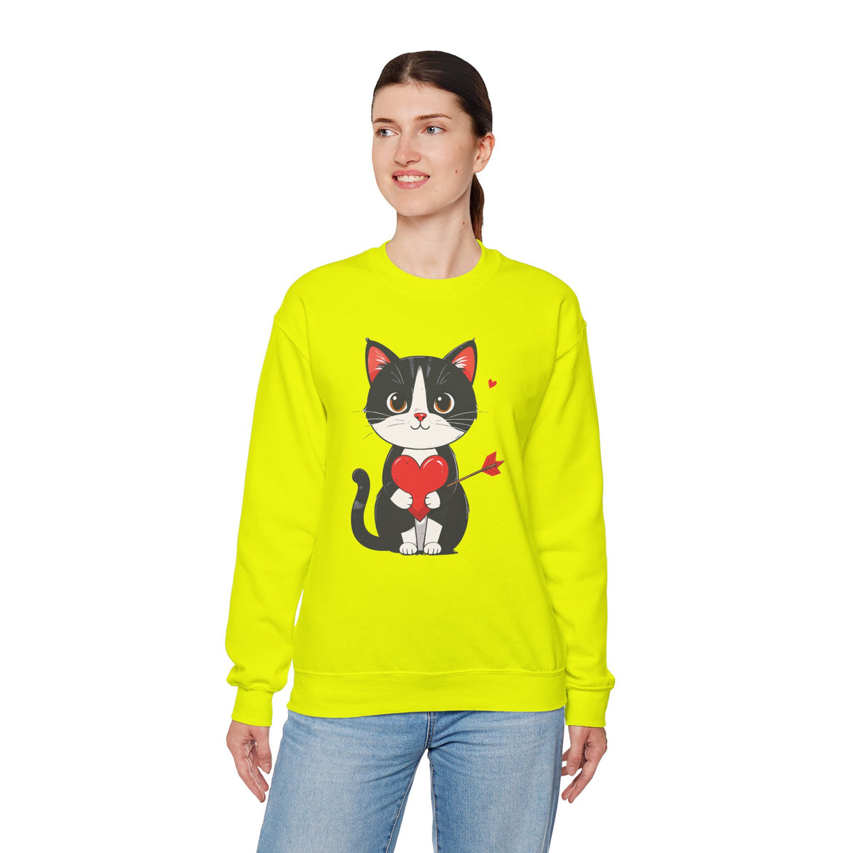 Cat Heart Sweatshirt, Heart Sweatshirt, Cat Sweatshirt, Valentine's Day Sweatshirt, 50/50 Cotton-Poly Animal Sweatshirt 103
