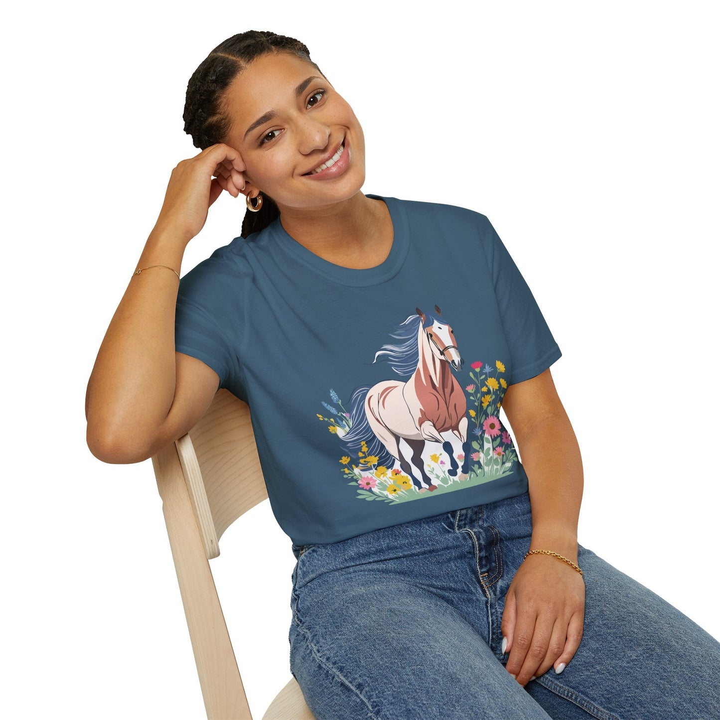 Unisex Horse Tee Softstyle Cotton Shirt With Animals Design Graphic