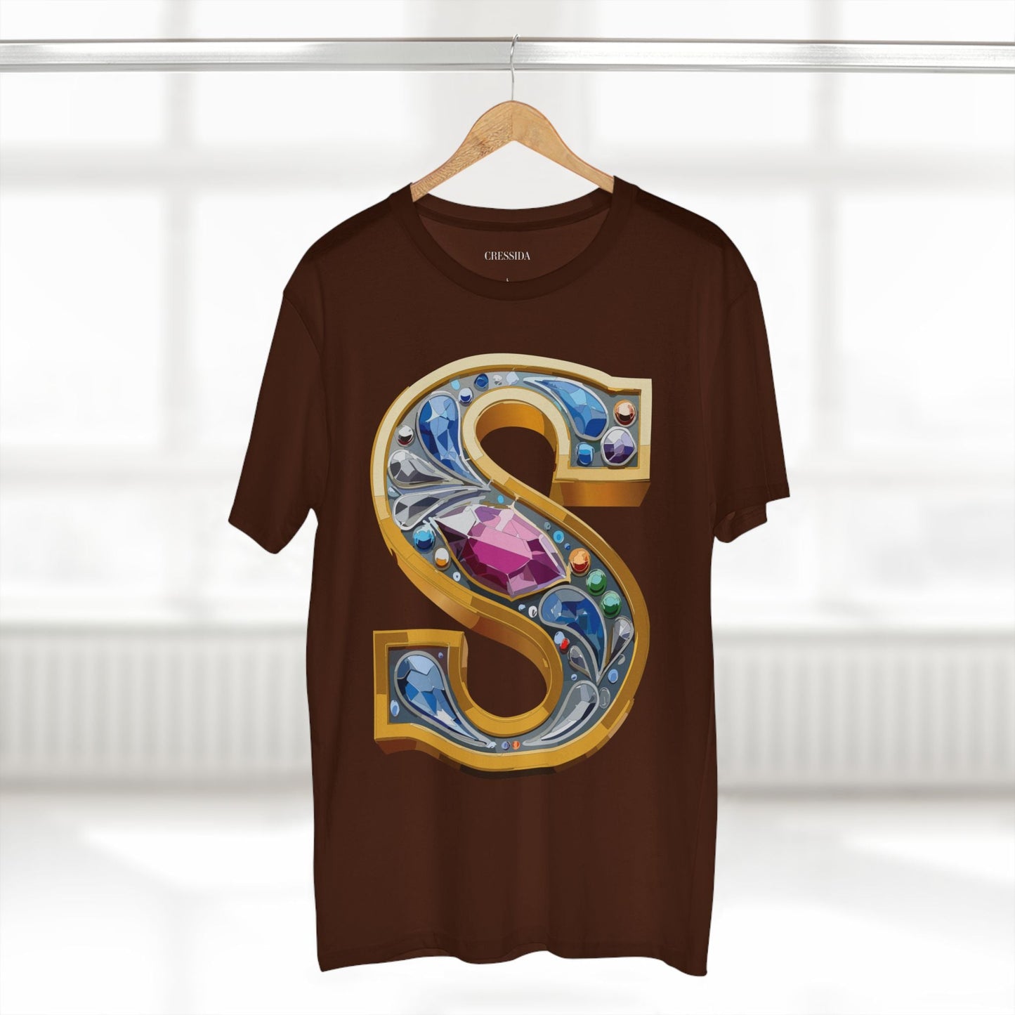 Letter S Graphic Design Tee Unisex 100 Cotton With Antique Gold Letters Artwork T-Shirt