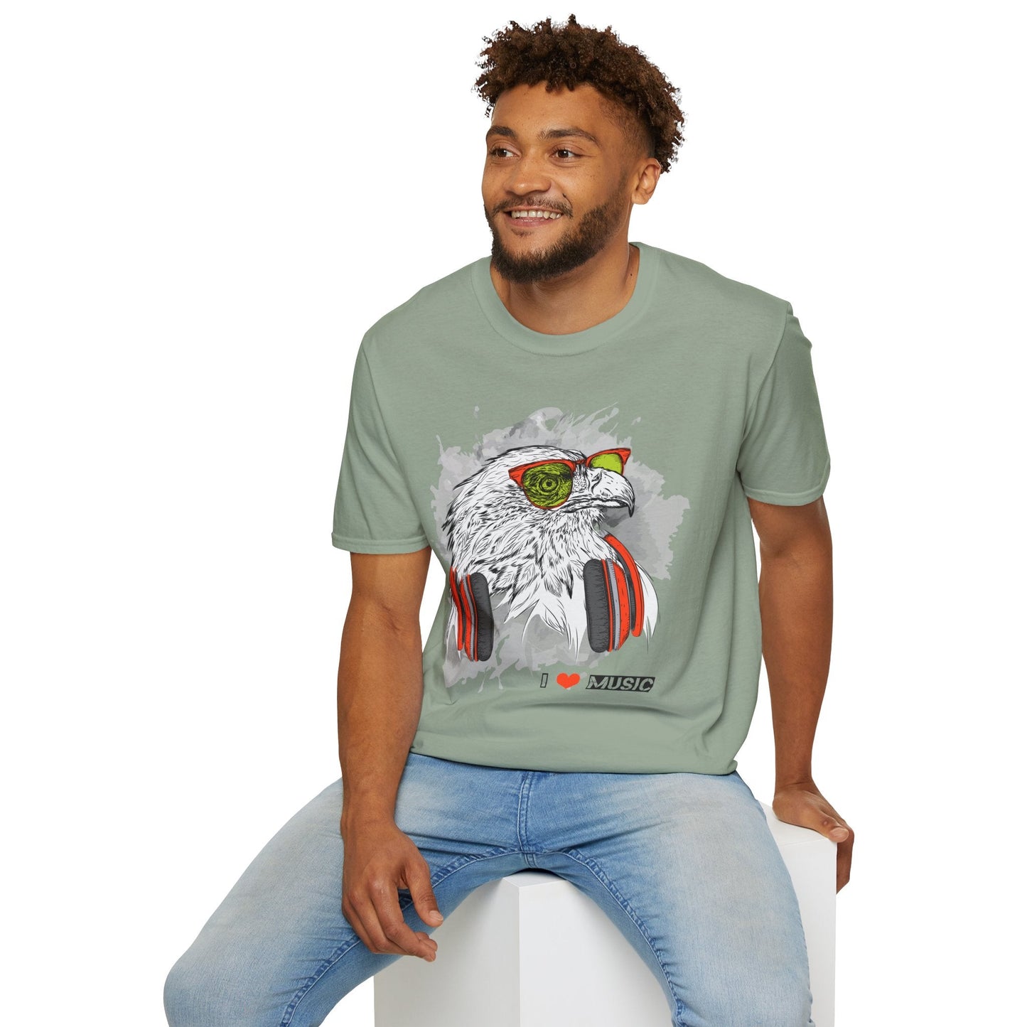 I Love Music Animals Shirt With Headphones Unisex Gildan Softstyle 64000 Tee Premium