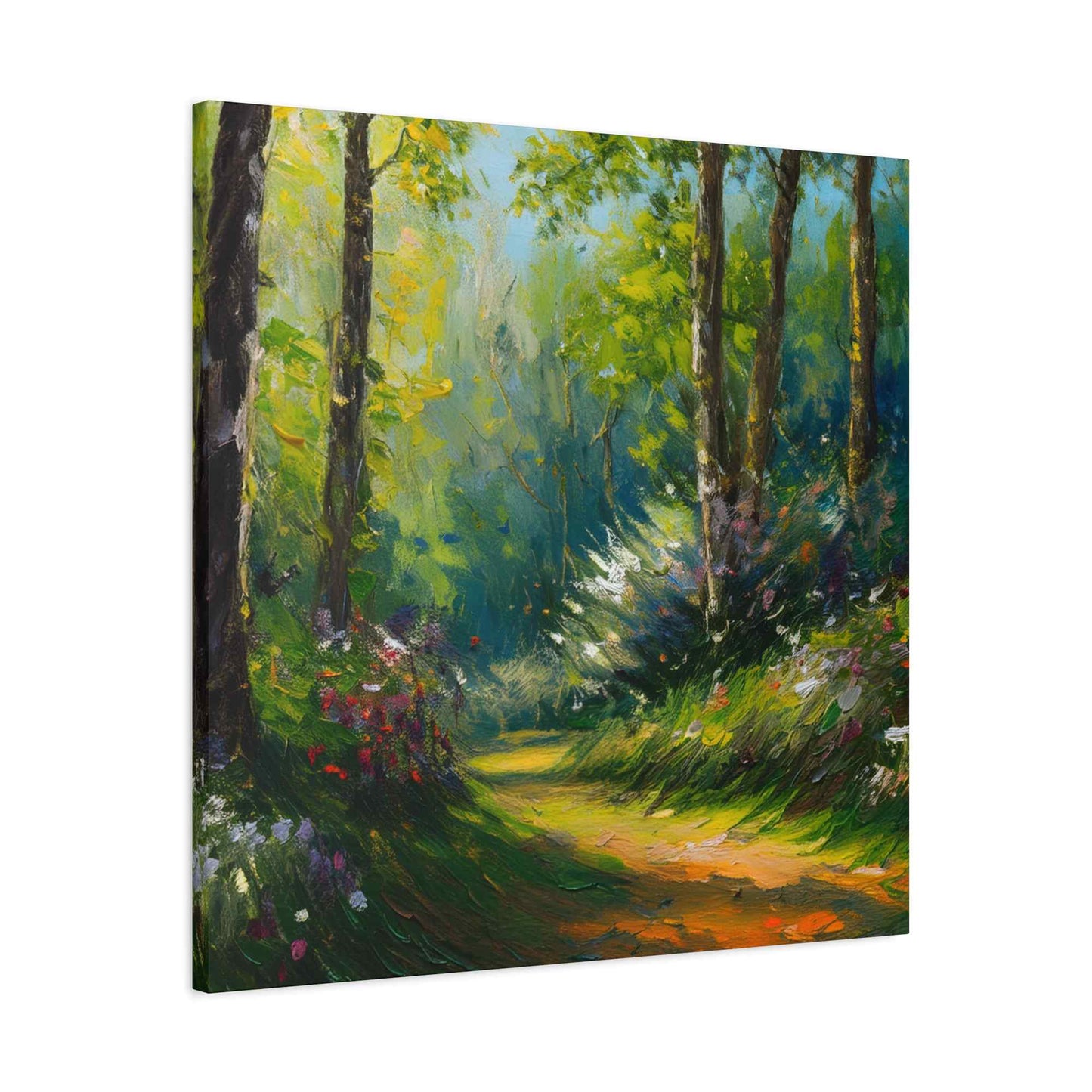 Summer Forest Print Canvas, Oil Paint Print 20x20, 24x24, 30x30, 32x32, 36x36 Art Design Print Pine-Wood Inner Frame MC-88
