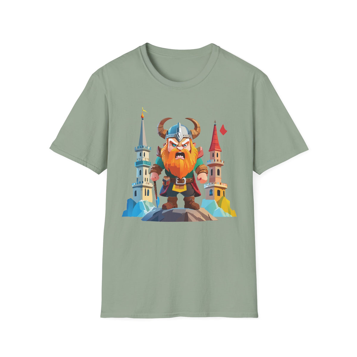 Fierce Viking Warrior T-Shirt | Cartoon Norse Helmet Illustration