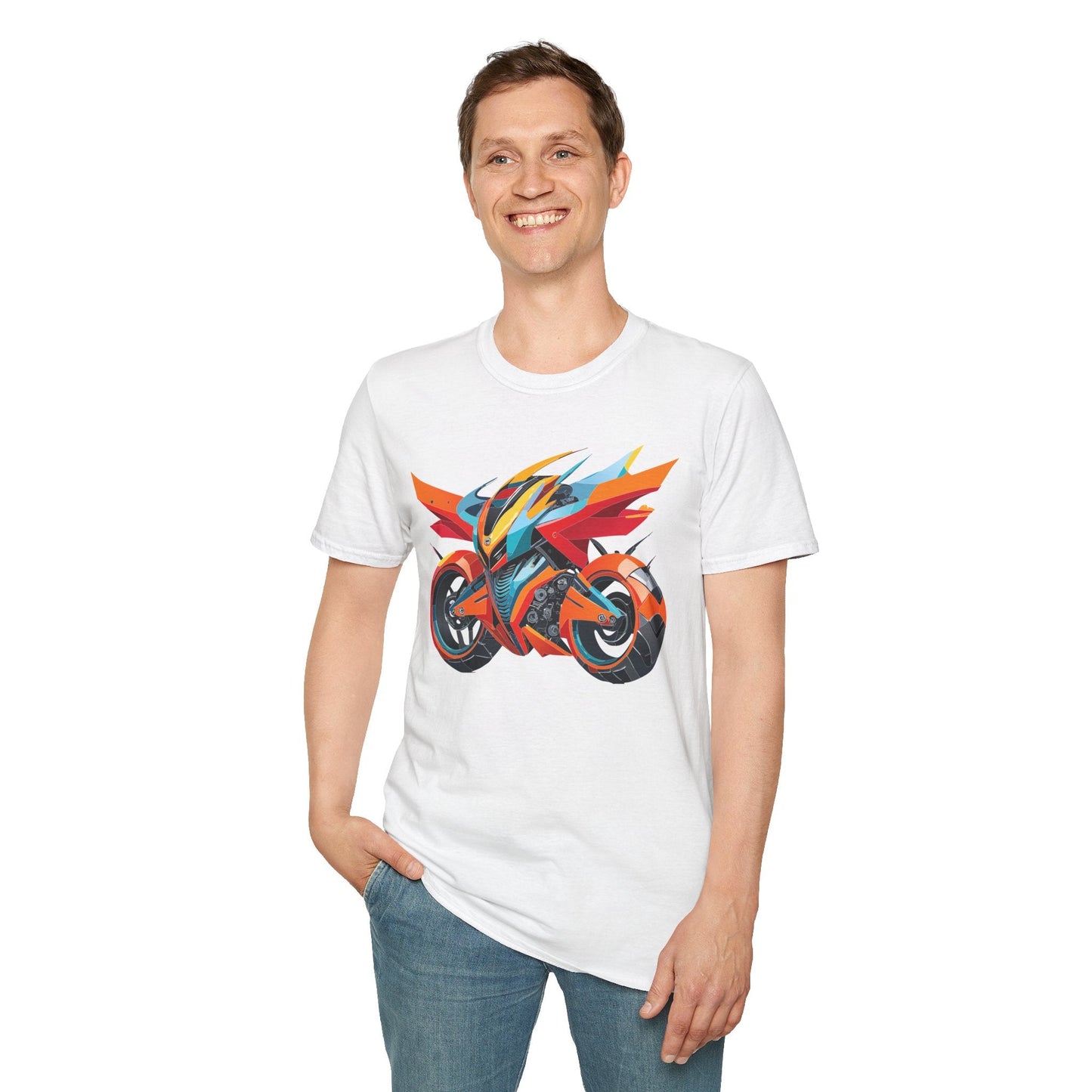 Unisex Bike T Shirt With Motorcycle Art Design Graphic Tee Softstyle 64000 Cotton