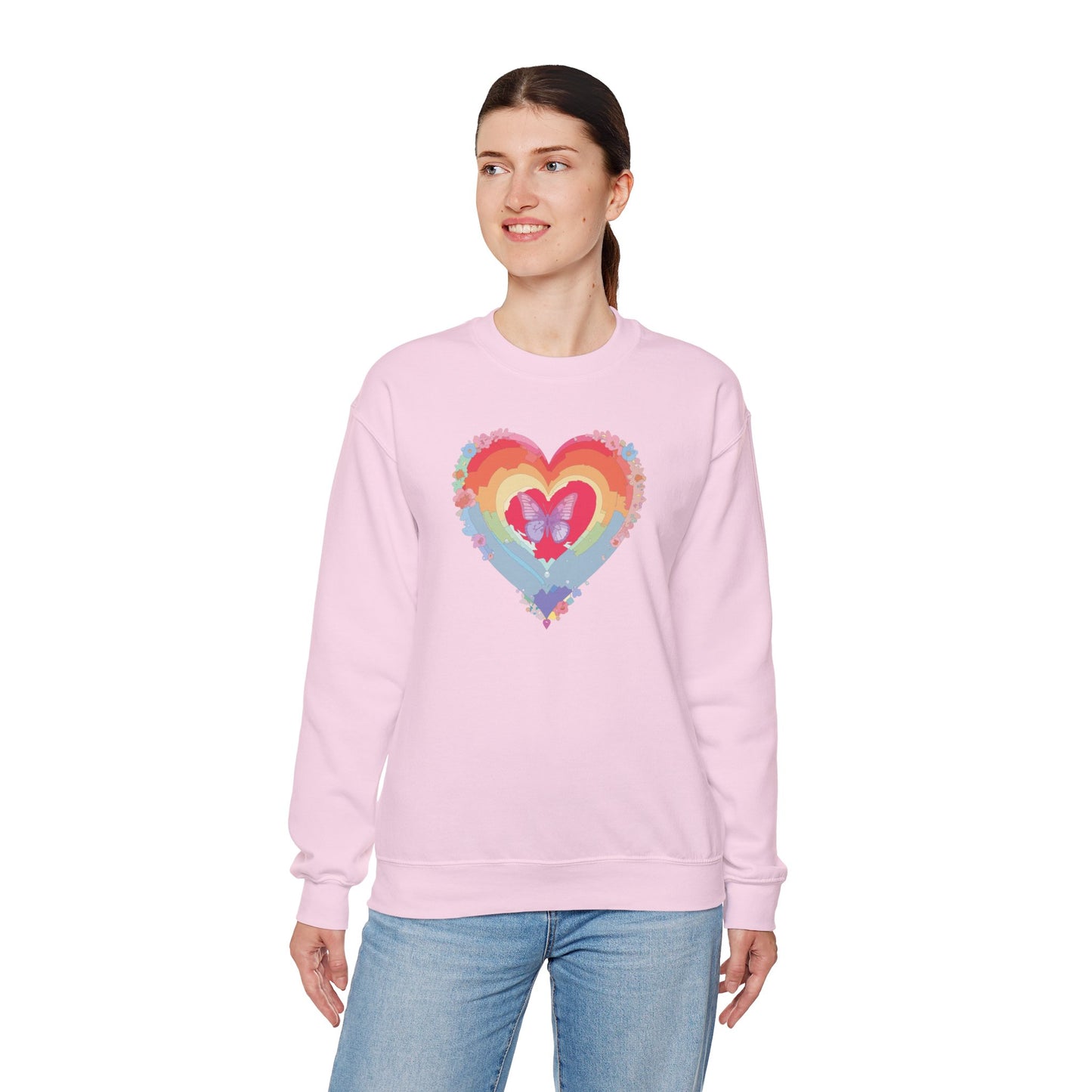 Rainbow Heart Sweatshirt, Floral Heart Sweatshirt, Floral Love Sweatshirt, Valentine's Day Sweatshirt, Rainbow Heart Floral Sweatshirt 116