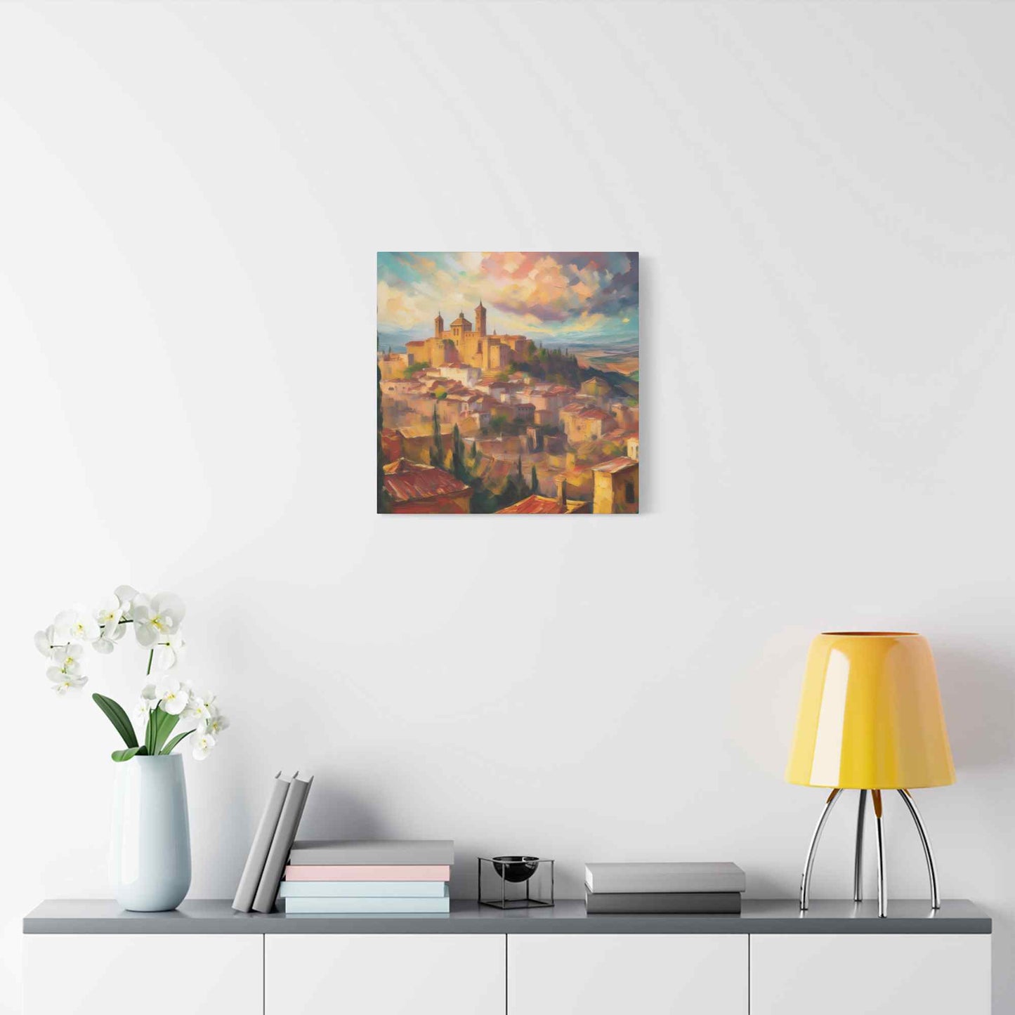 Spanish City Print Canvas, Oil Paint Print 20x20, 24x24, 30x30, 32x32, 36x36 Art Design Print Pine-Wood Inner Frame MC-58