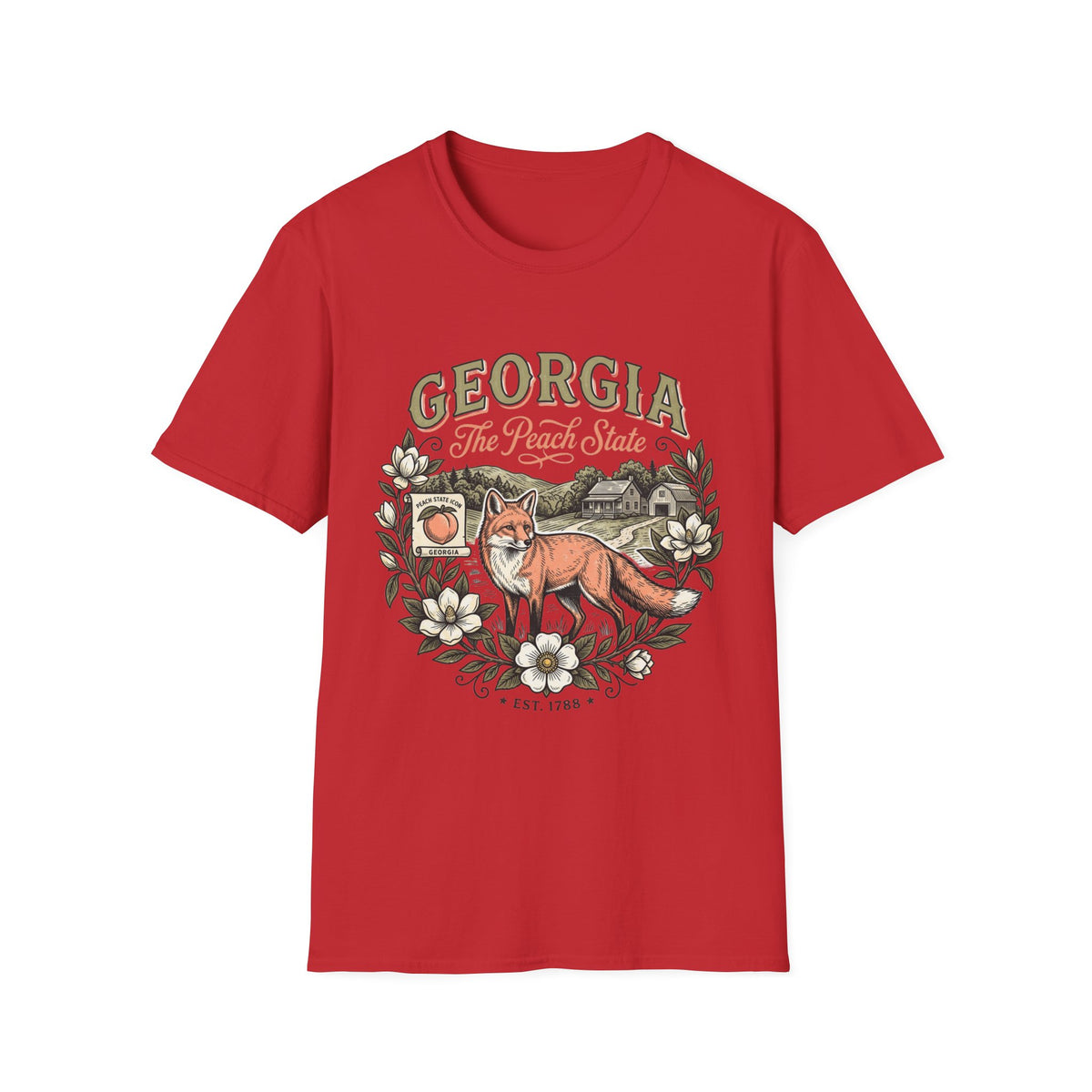 Georgia Fox T-Shirt — The Peach State Vintage Nature Travel Tourist Graphic Design Unisex 100 Cotton Gildan T-Shirt