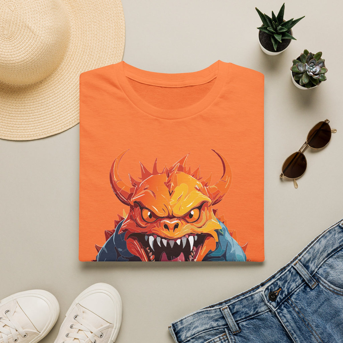 Monster Roar T‑Shirt — Fierce Orange Dragon Cartoon Graphic Tee Unisex 100 Cotton Gildan T-Shirt