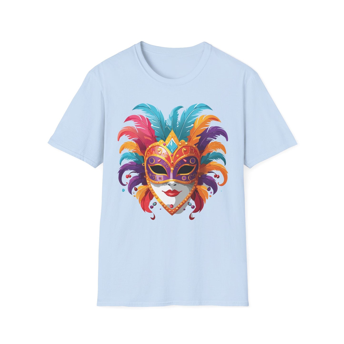 Unisex Gildan Softstyle Mask Tee Shirt With Art Design Casual Everyday Wear Masquerade Tee
