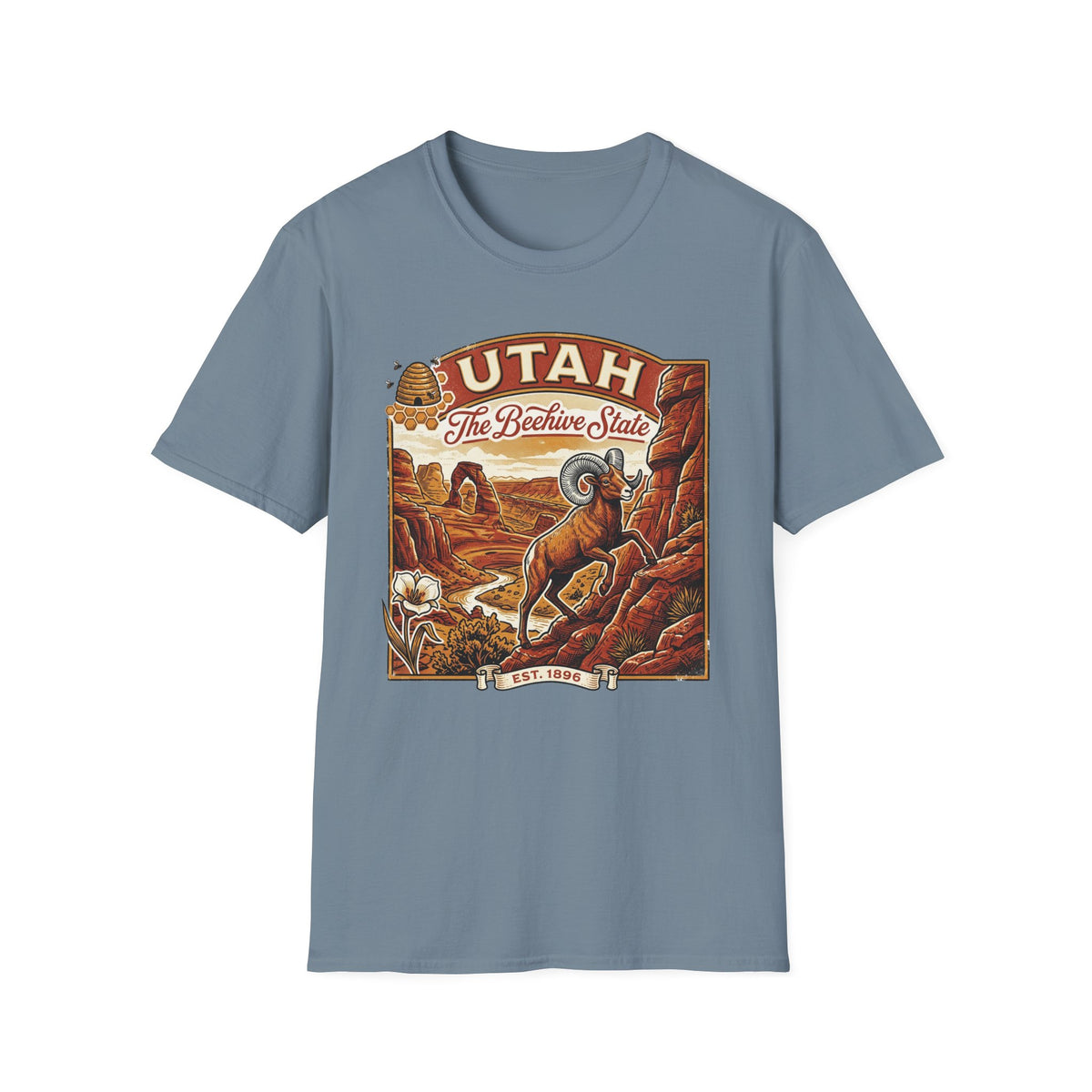 Utah State Retro Bighorn Sheep T-Shirt Travel Tourist Graphic Design Unisex 100 Cotton Gildan T-Shirt