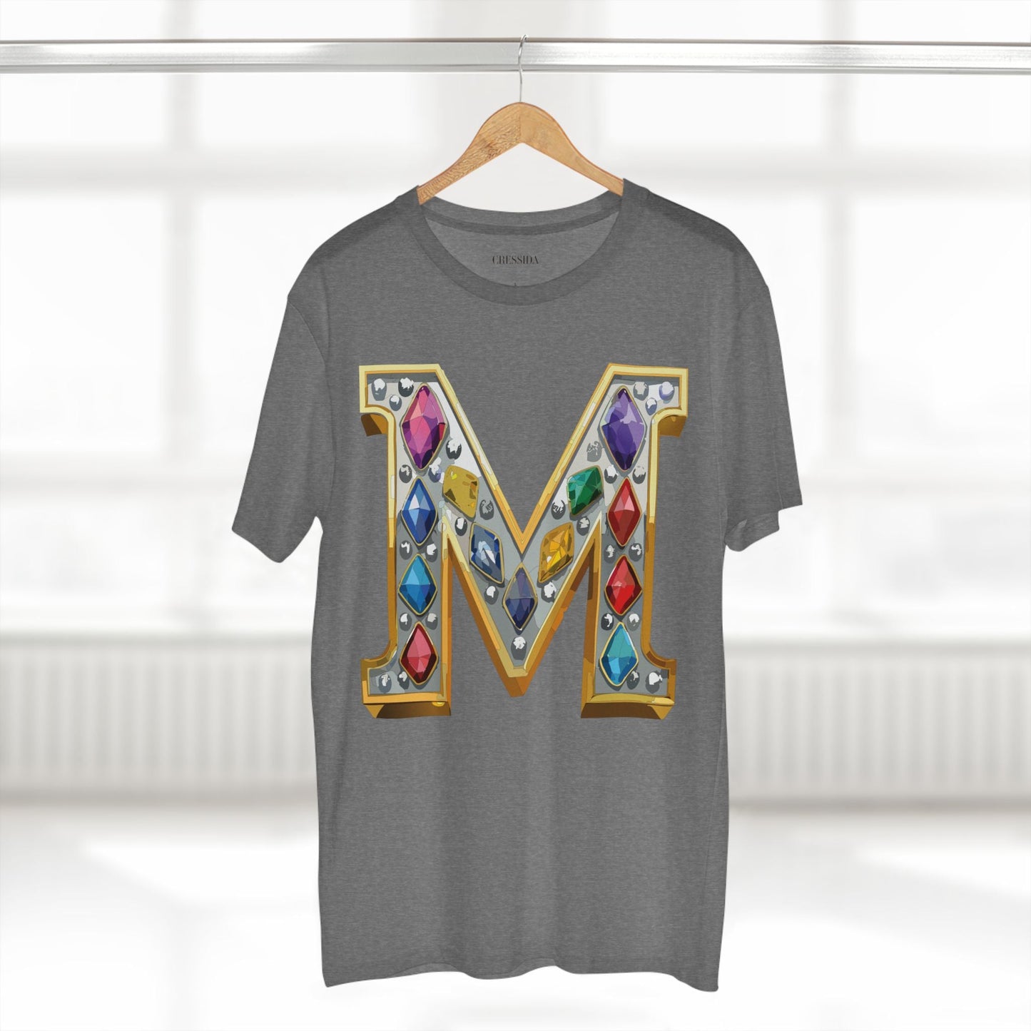 Letter M Graphic Design Tee Unisex 100 Cotton With Antique Gold Letters Artwork T-Shirt