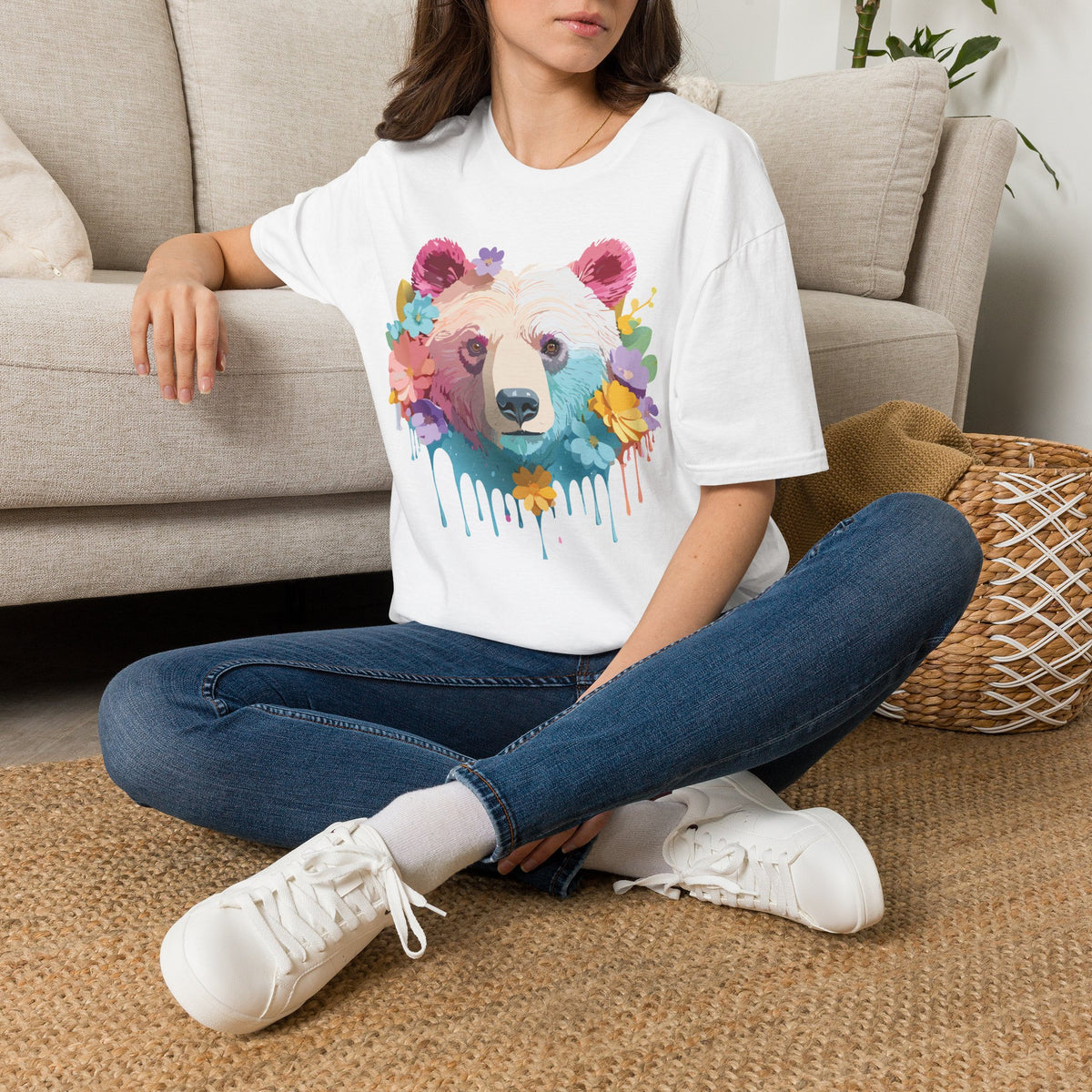 Colorful Floral Bear T-Shirt | Watercolor Drip Bear Tee