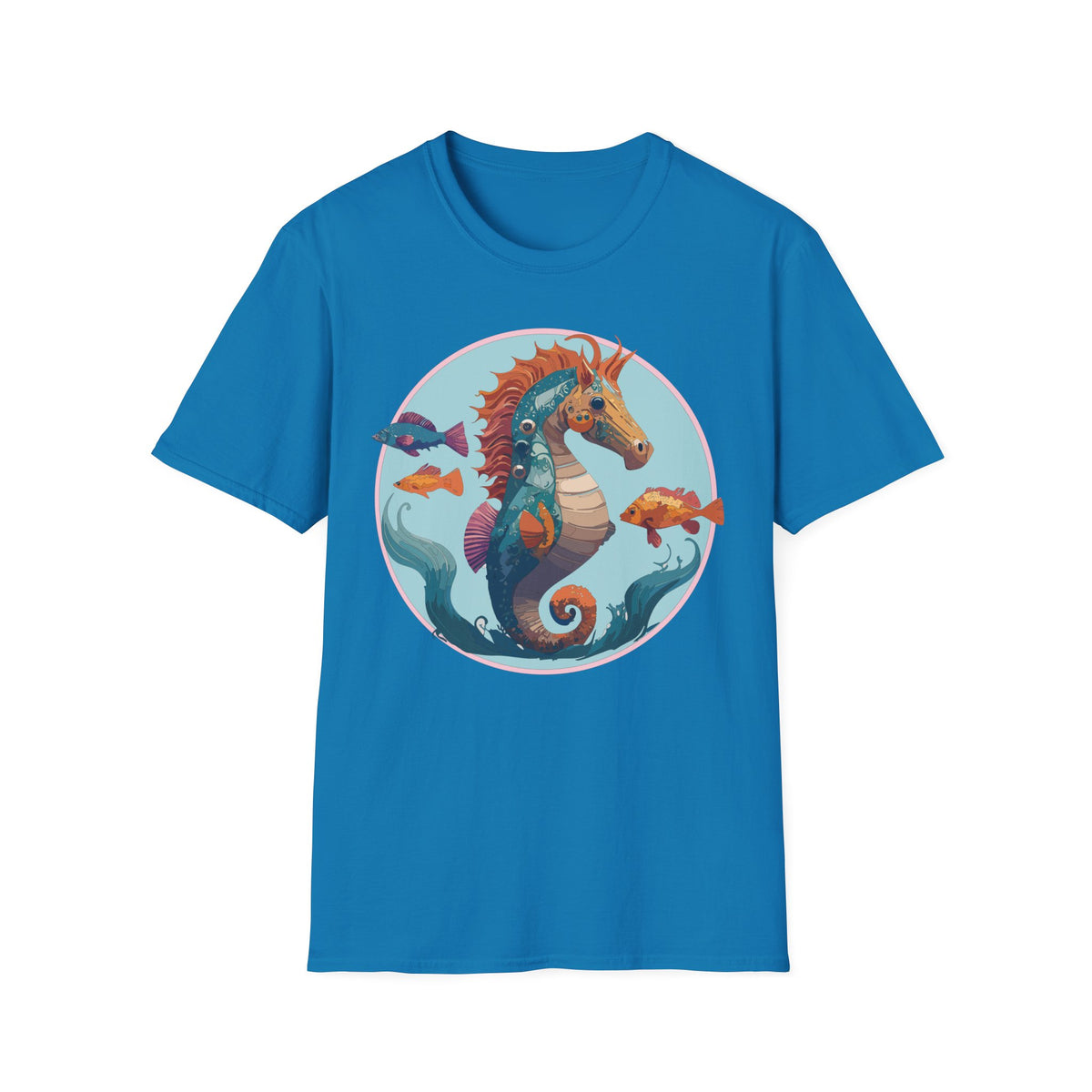 Colorful Seahorse Illustration T-Shirt | Ocean Fish Scene
