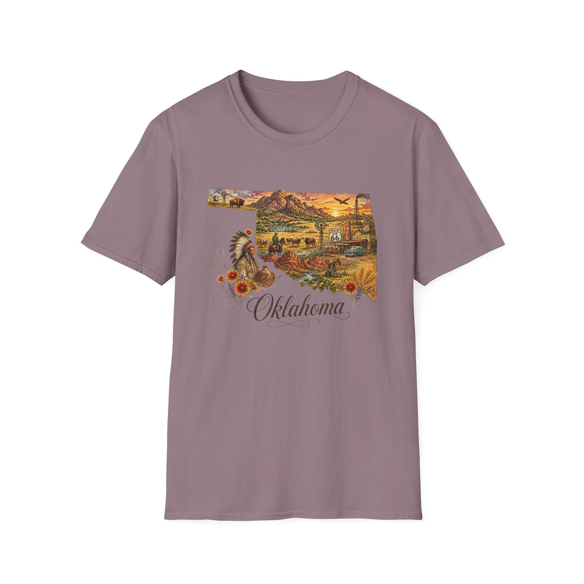 Oklahoma State Travel Tourist Graphic Design Unisex 100 Cotton Gildan T-Shirt
