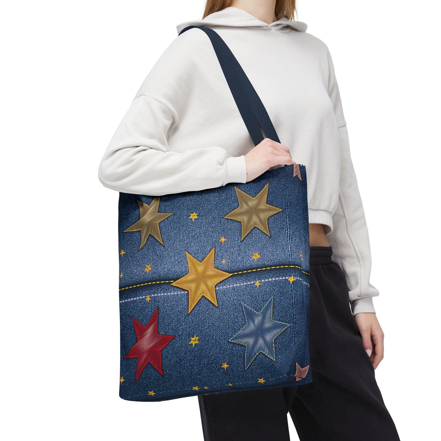 Denim Fabric Imitation Print Unisex Canvas Bag Poly Spun 3 Sizes Tote Bag 181-3