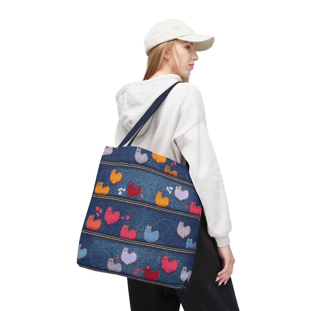 Love Day Graphic Design Denim Fabric Imitation Print Unisex Canvas Bag POLY 3 Sizes Tote Bag 201-9