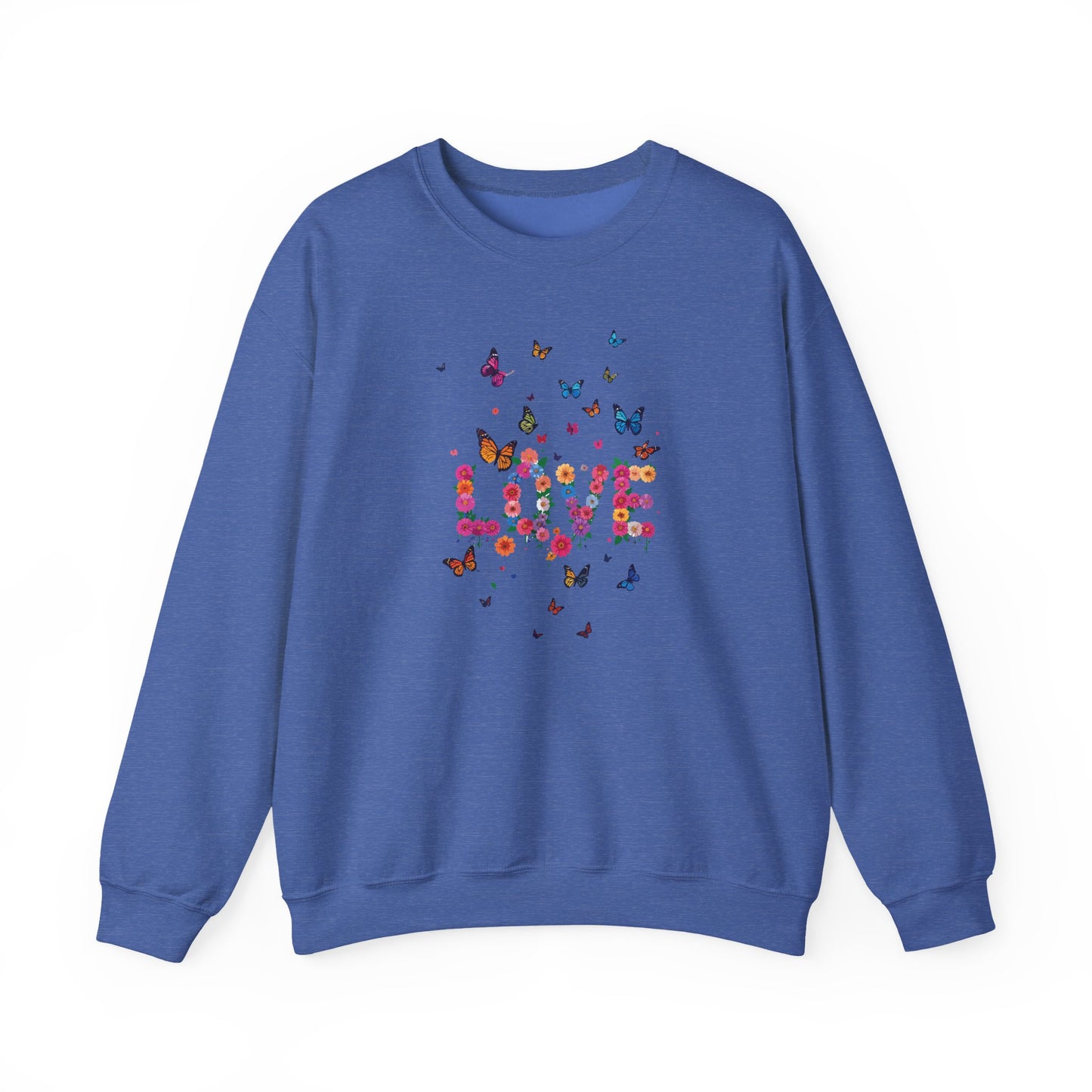 Unisex Floral Love Sweatshirt, Love Floral Sweatshirt, Floral Butterfly Sweatshirt, 50/50 Cotton-Poly Valentine's Day Sweatshirt 08