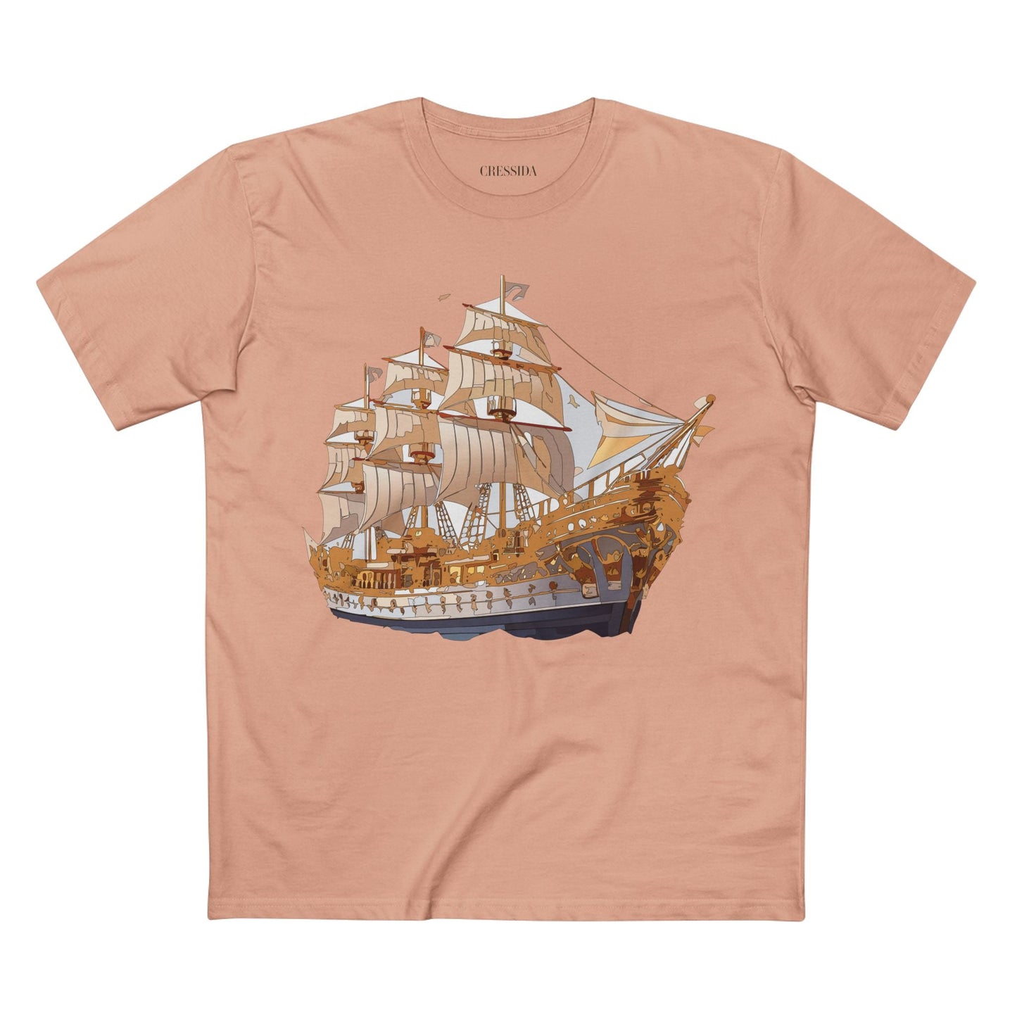 Ship Graphic Unisex 100 Cotton T-Shirt with Gold Frigate Art Design 9