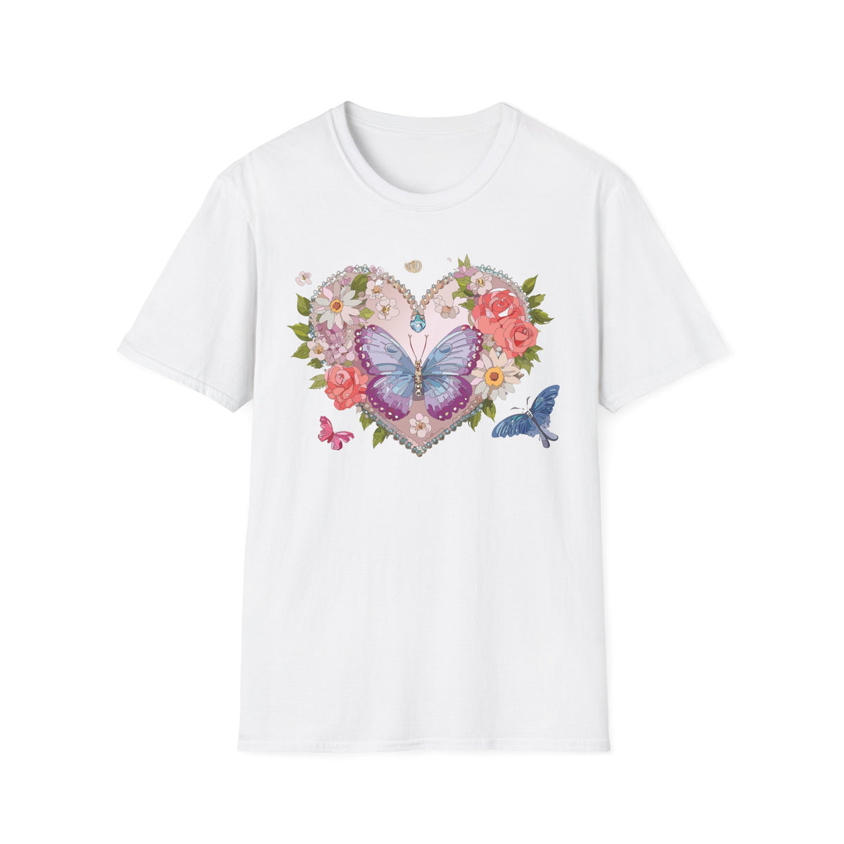 Floral Butterfly Heart Graphic Tee Unisex 100 Cotton Gildan T-Shirt