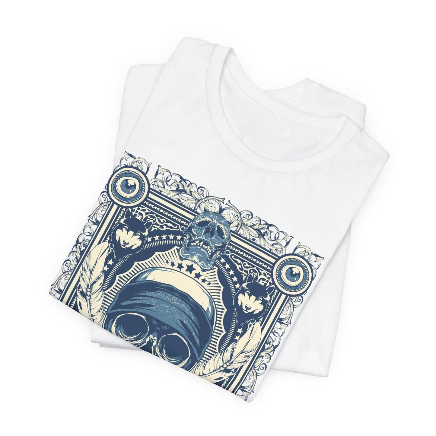 Skull Crown Graphic Tee Vintage Ornate Skull Illustration Rock Band T-Shirt