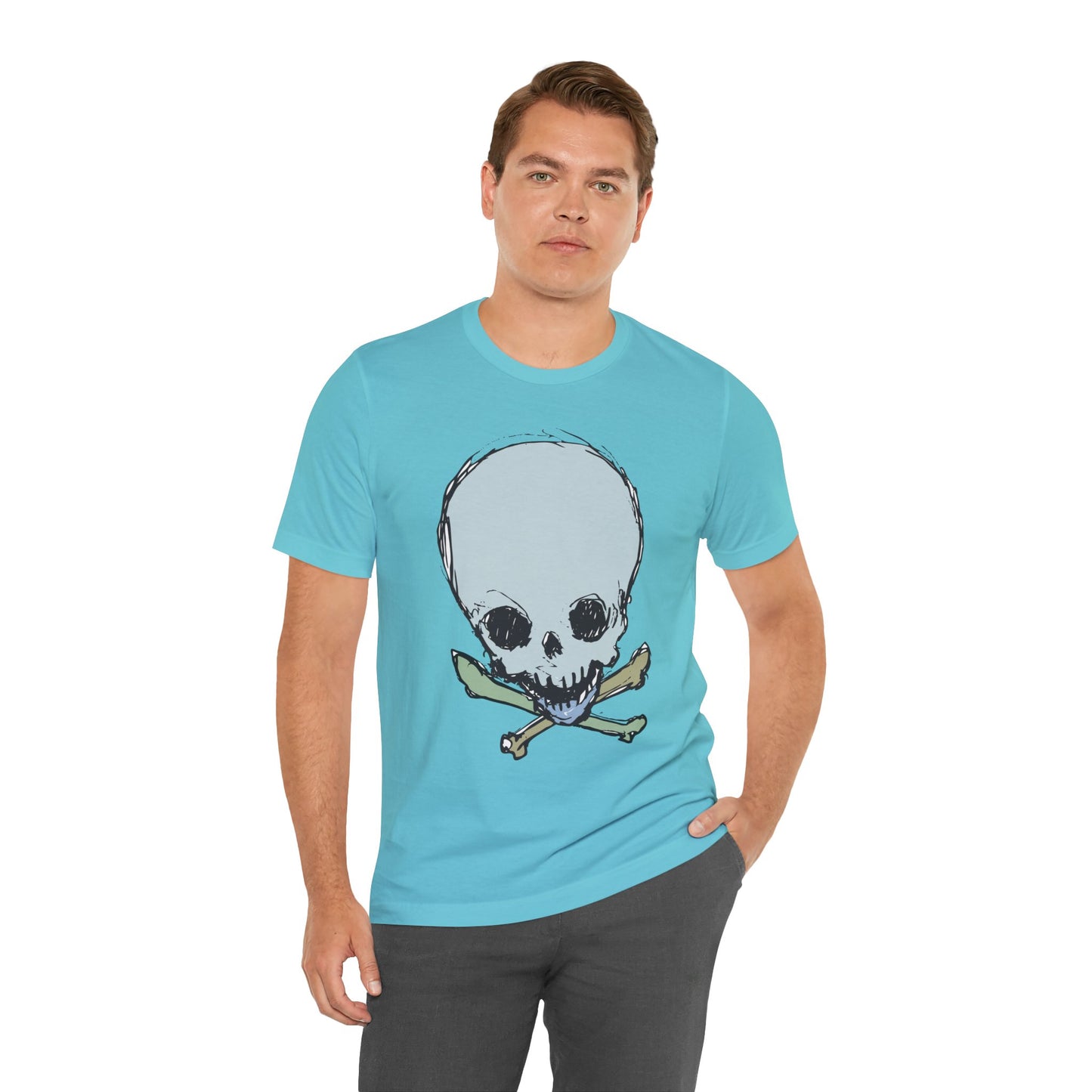 Lt Blue Skull Graphic Design Tee, Skull Shirt, Vintage Tees, Art Design T-Shirt, Vintage Graphic Tee, Art Shirts with Skulls