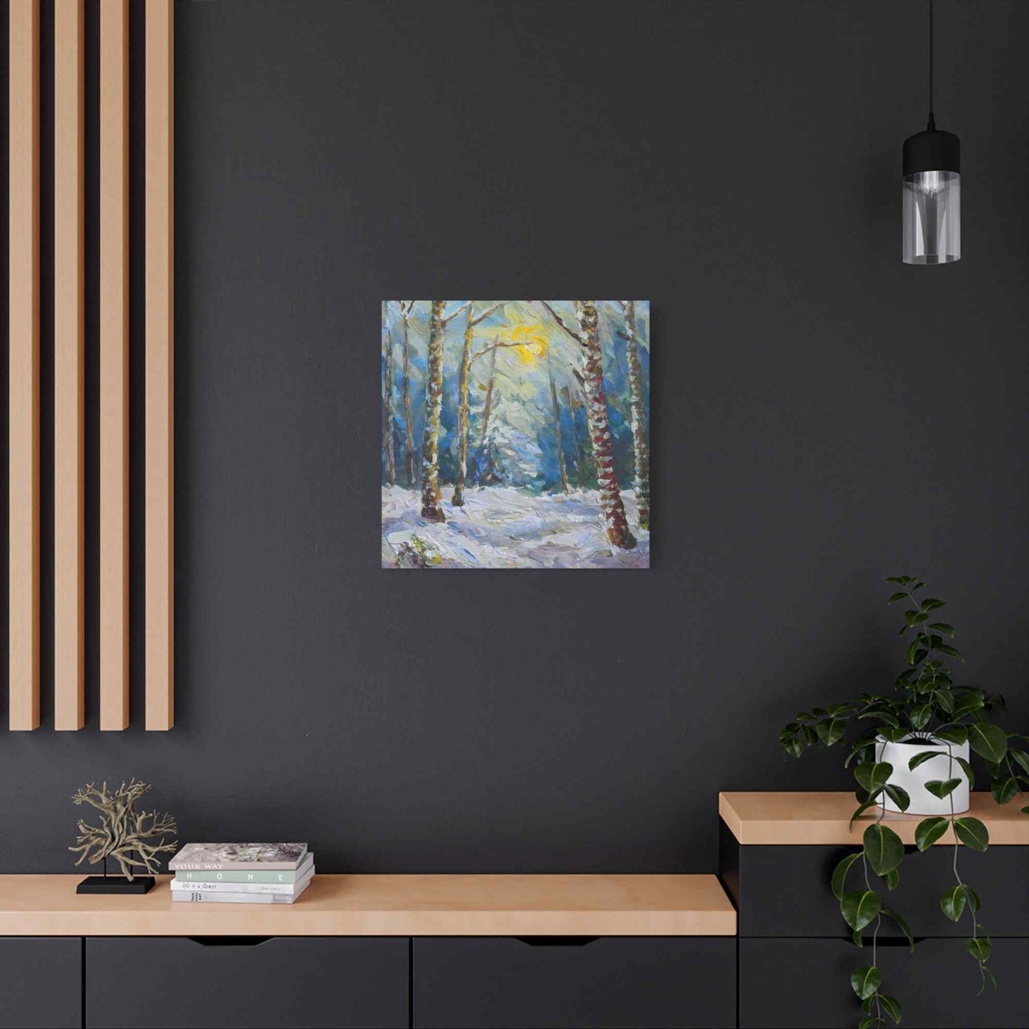 Snow Forest Print Canvas, Oil Paint Print 20x20, 24x24, 30x30, 32x32, 36x36 Art Design Print Pine-Wood Inner Frame MC-79