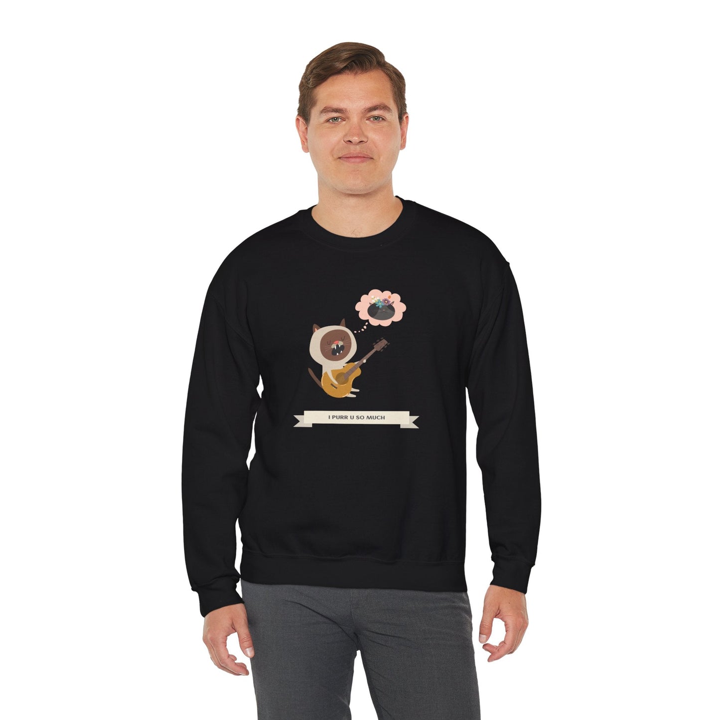 Cat with Guitar Sweatshirt, Love Sweatshirt, Cat Sweatshirt, Valentine's Day Sweatshirt, 50/50 Cotton-Poly Animal Sweatshirt 127