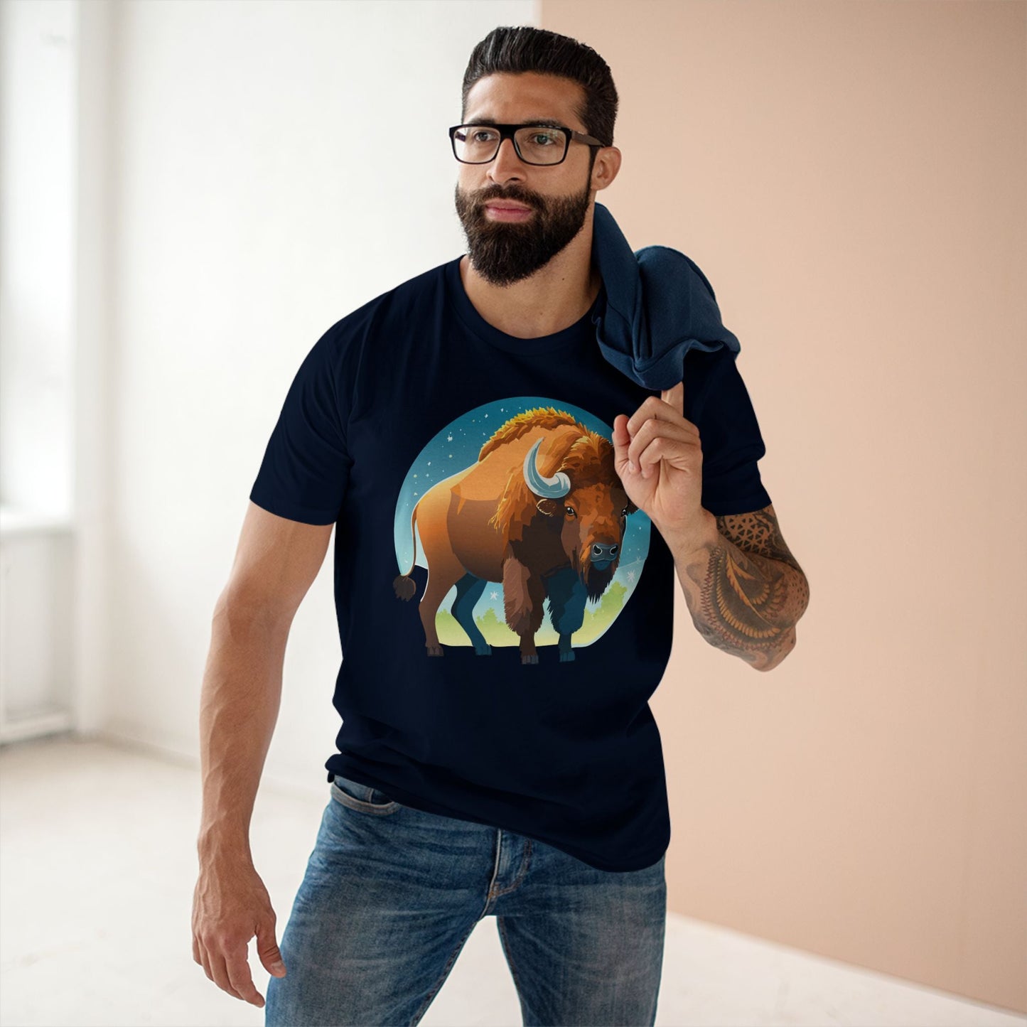 Unisex Premium Cotton Tee With Original Bison Art Design From Retro2Nova Art Collection Soft Breathable Everyday Comfort
